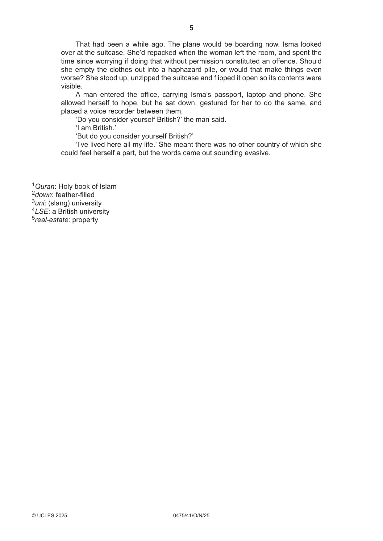 Cambridge IGCSE English - Literature in English 0475 2025 Oct/Nov Paper 4 · Variant 1 question paper, page 5 of 8