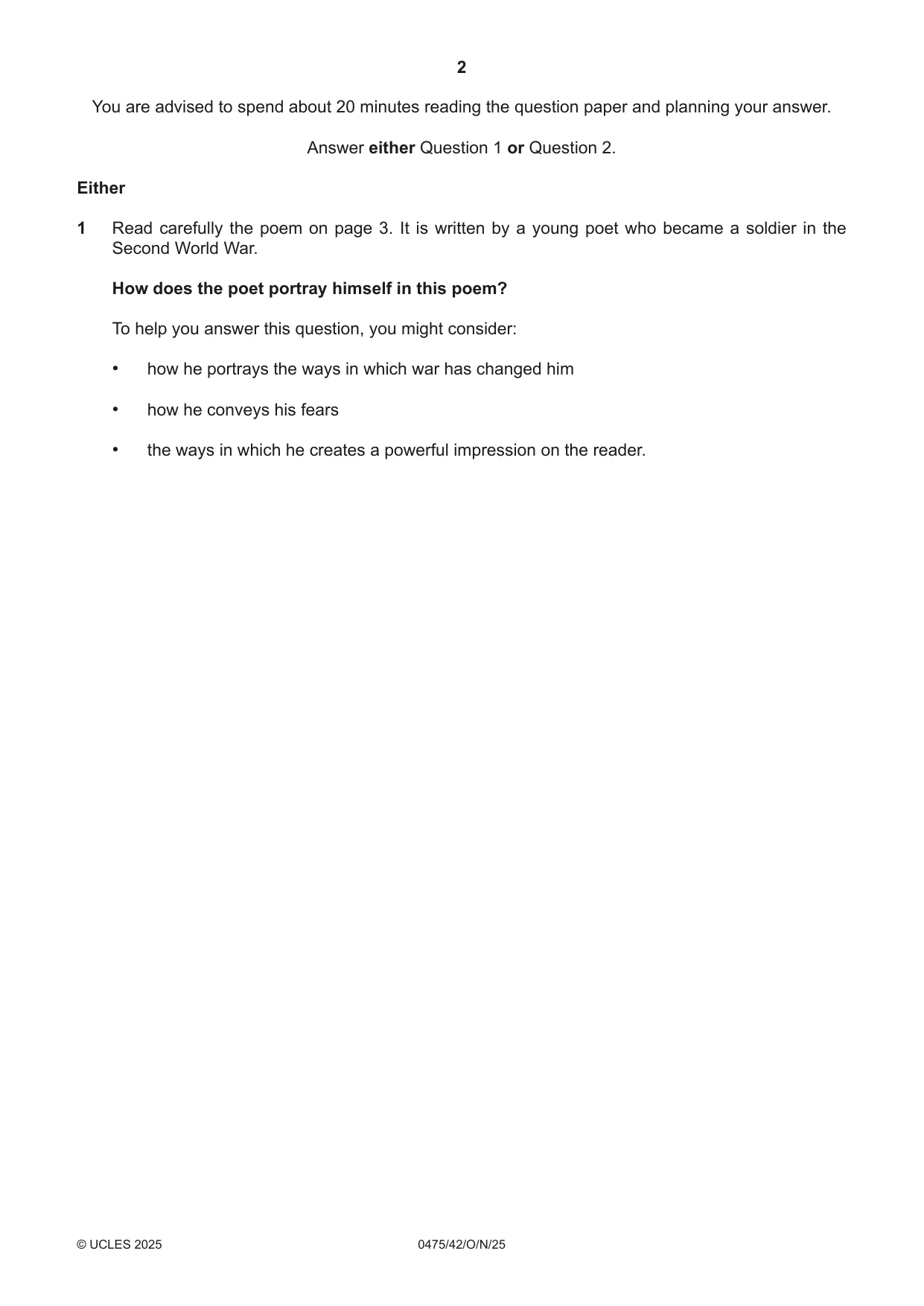 Cambridge IGCSE English - Literature in English 0475 2025 Oct/Nov Paper 4 · Variant 2 question paper, page 2 of 8