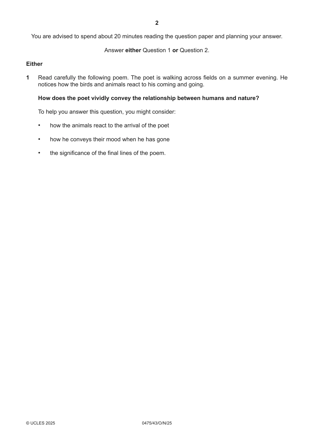 Cambridge IGCSE English - Literature in English 0475 2025 Oct/Nov Paper 4 · Variant 3 question paper, page 2 of 8