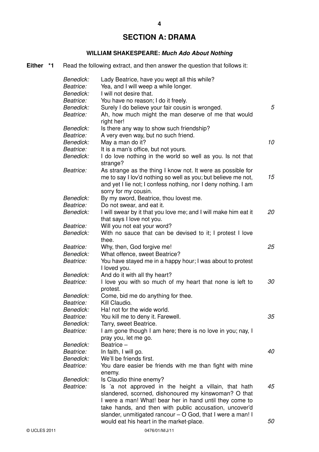 Cambridge IGCSE English - Literature (UK) 0476 2011 May/June Paper 1 · Variant 1 question paper, page 4 of 24