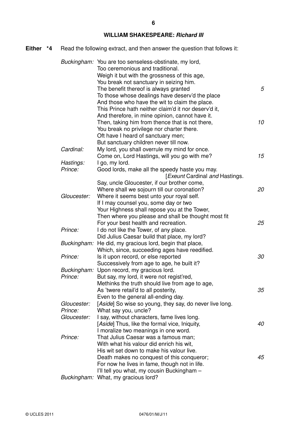 Cambridge IGCSE English - Literature (UK) 0476 2011 May/June Paper 1 · Variant 1 question paper, page 6 of 24