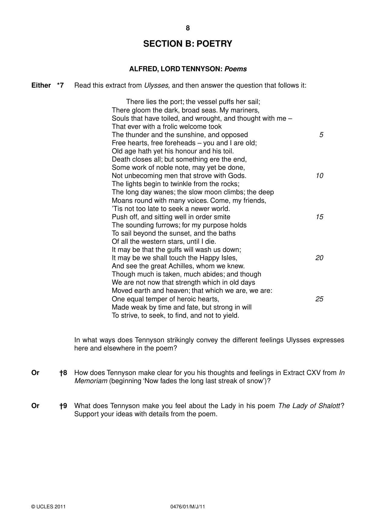 Cambridge IGCSE English - Literature (UK) 0476 2011 May/June Paper 1 · Variant 1 question paper, page 8 of 24