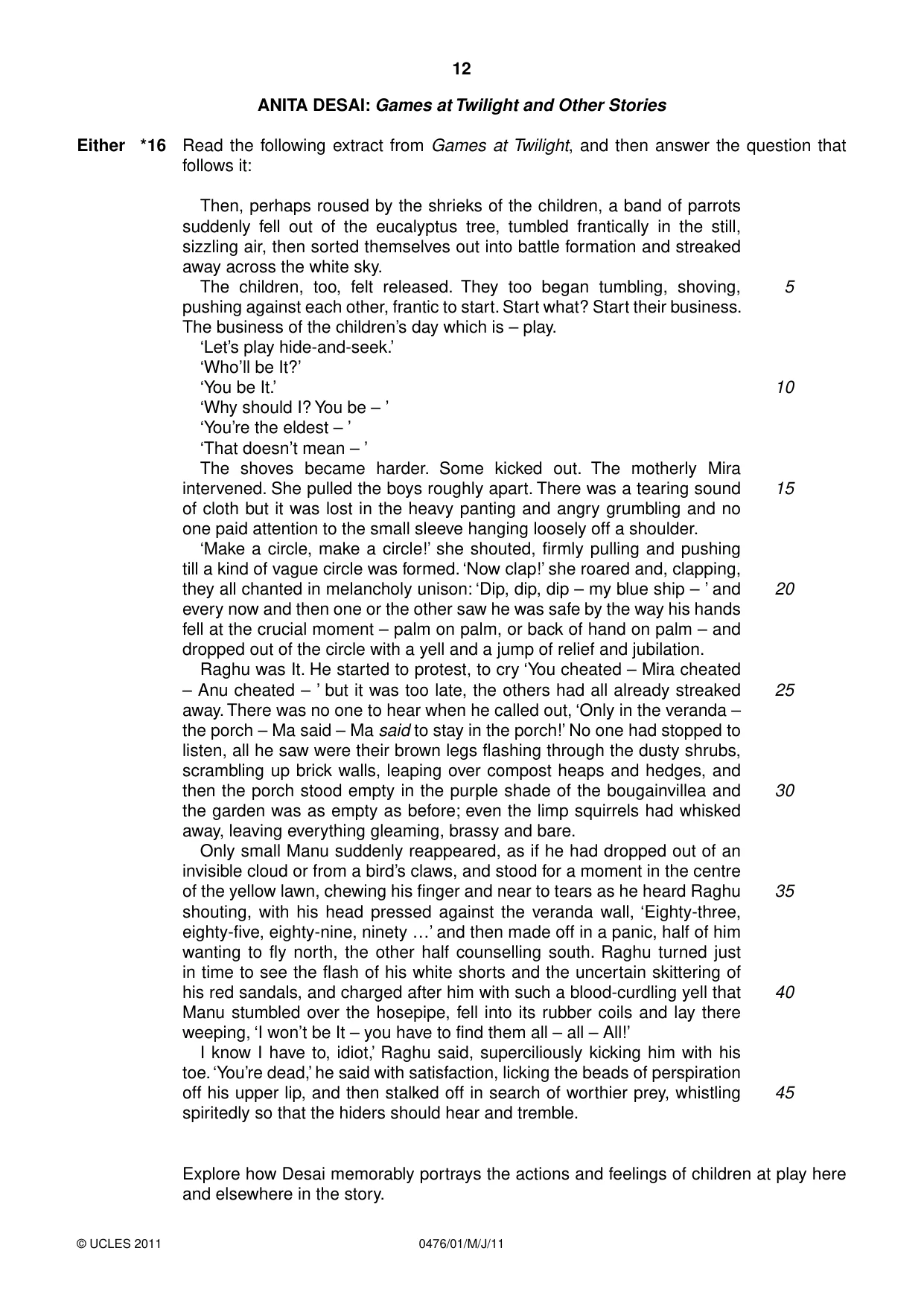 Cambridge IGCSE English - Literature (UK) 0476 2011 May/June Paper 1 · Variant 1 question paper, page 12 of 24