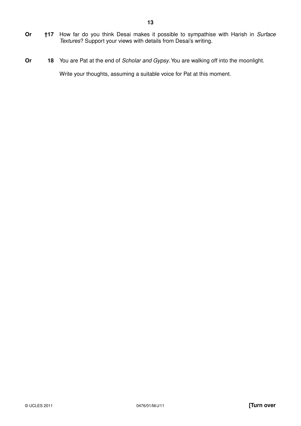 Cambridge IGCSE English - Literature (UK) 0476 2011 May/June Paper 1 · Variant 1 question paper, page 13 of 24