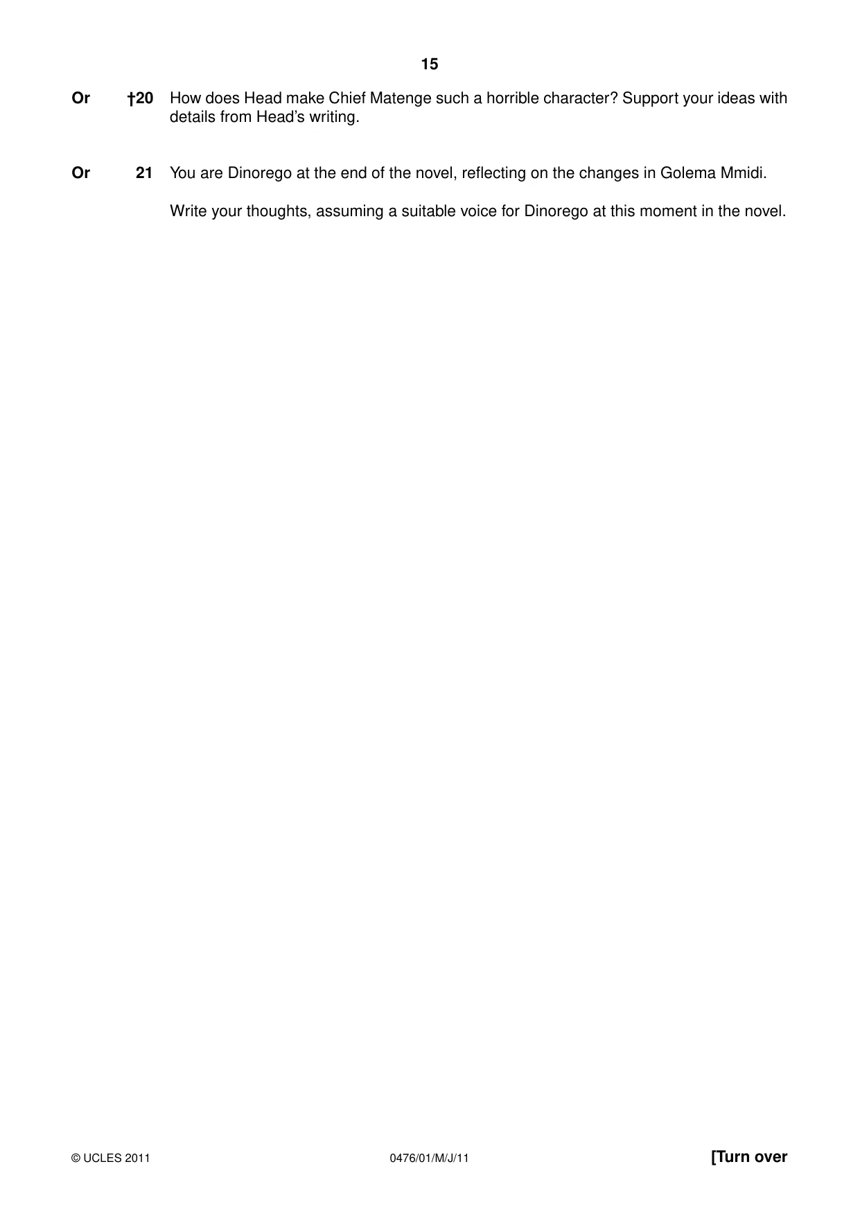 Cambridge IGCSE English - Literature (UK) 0476 2011 May/June Paper 1 · Variant 1 question paper, page 15 of 24