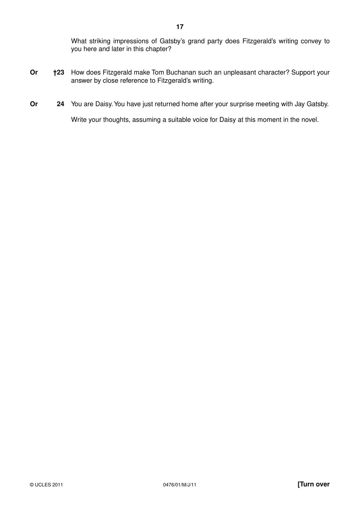 Cambridge IGCSE English - Literature (UK) 0476 2011 May/June Paper 1 · Variant 1 question paper, page 17 of 24