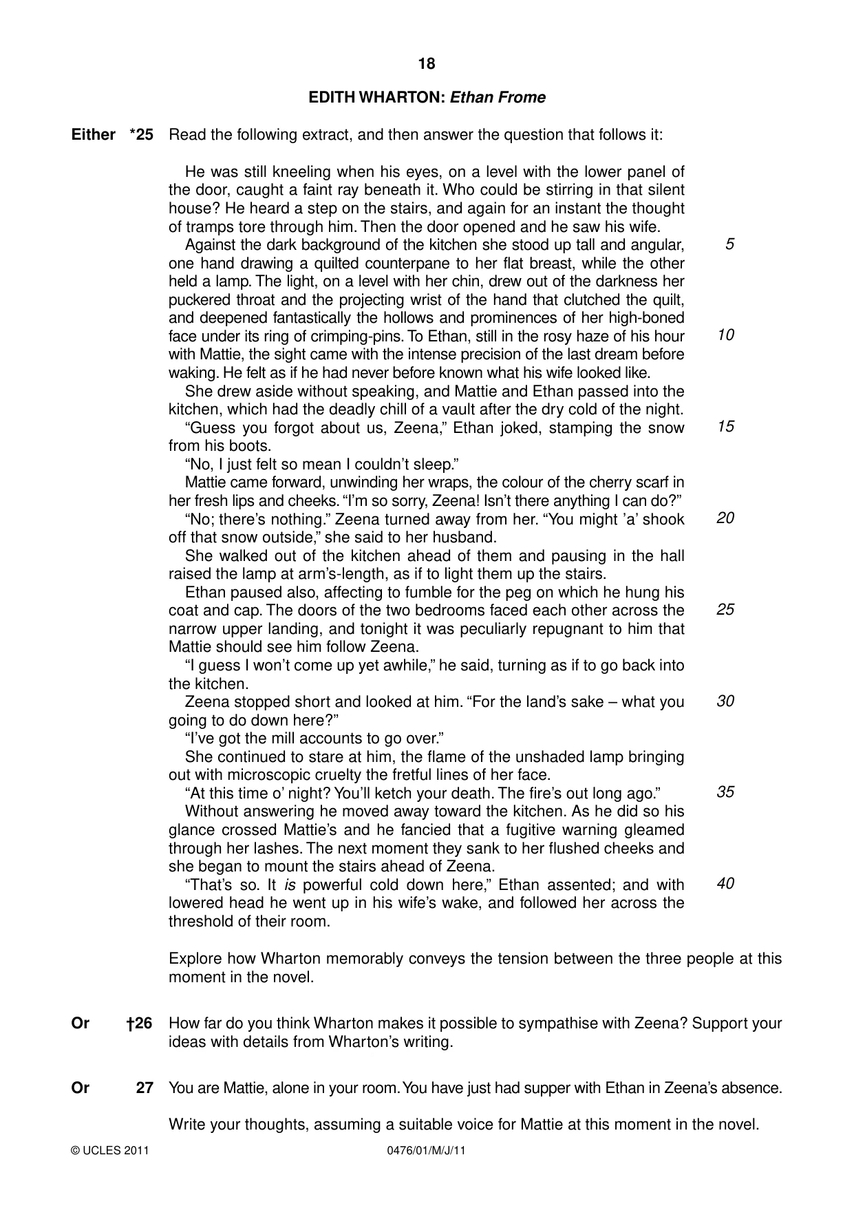 Cambridge IGCSE English - Literature (UK) 0476 2011 May/June Paper 1 · Variant 1 question paper, page 18 of 24