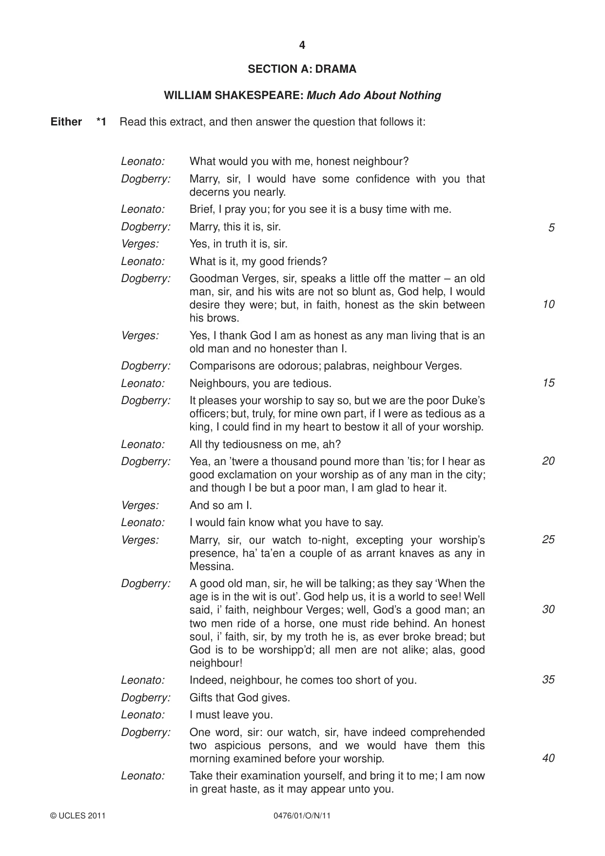 Cambridge IGCSE English - Literature (UK) 0476 2011 Oct/Nov Paper 1 · Variant 1 question paper, page 4 of 24