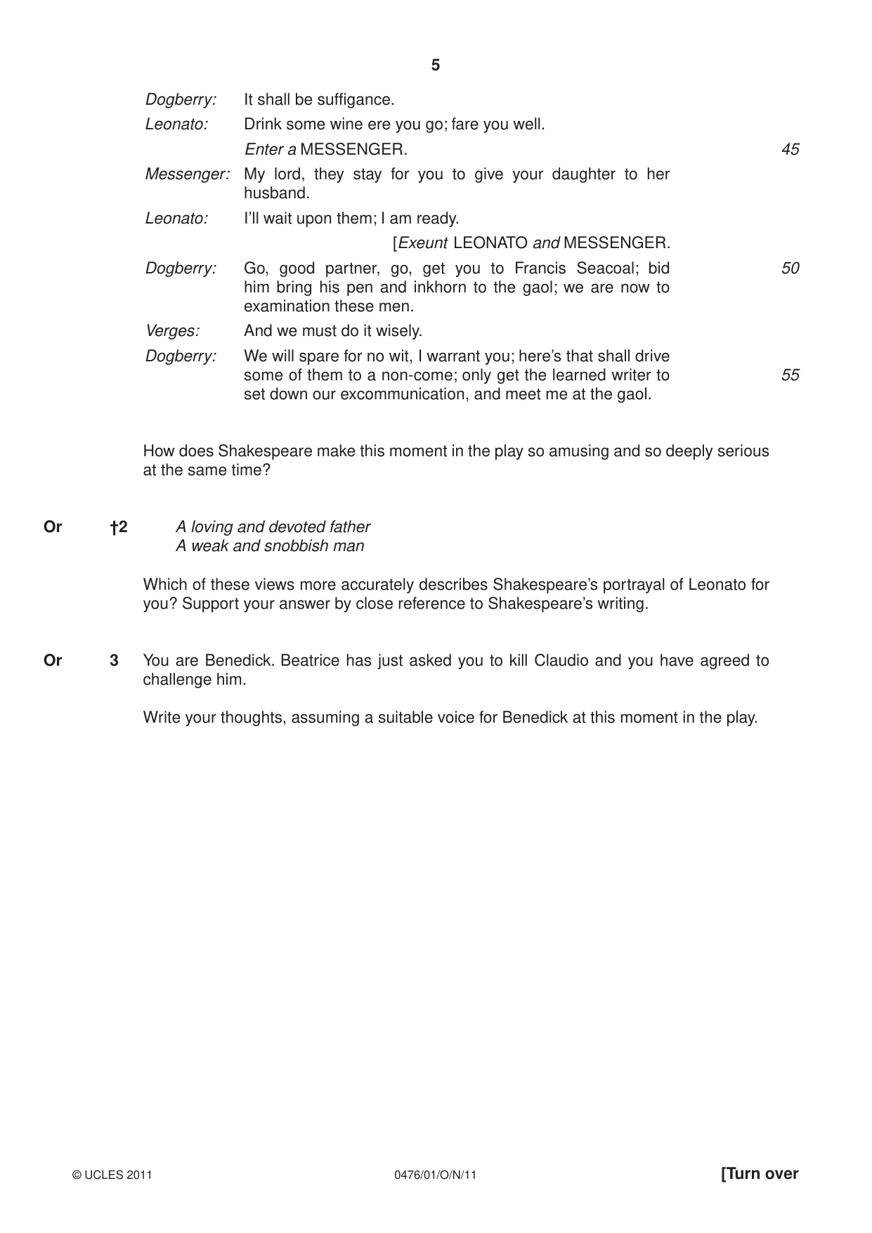 Cambridge IGCSE English - Literature (UK) 0476 2011 Oct/Nov Paper 1 · Variant 1 question paper, page 5 of 24