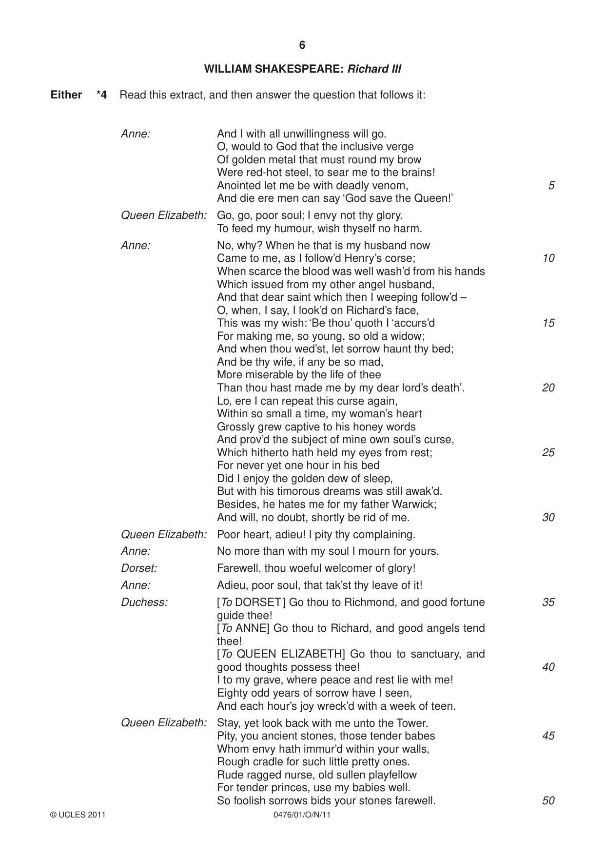 Cambridge IGCSE English - Literature (UK) 0476 2011 Oct/Nov Paper 1 · Variant 1 question paper, page 6 of 24