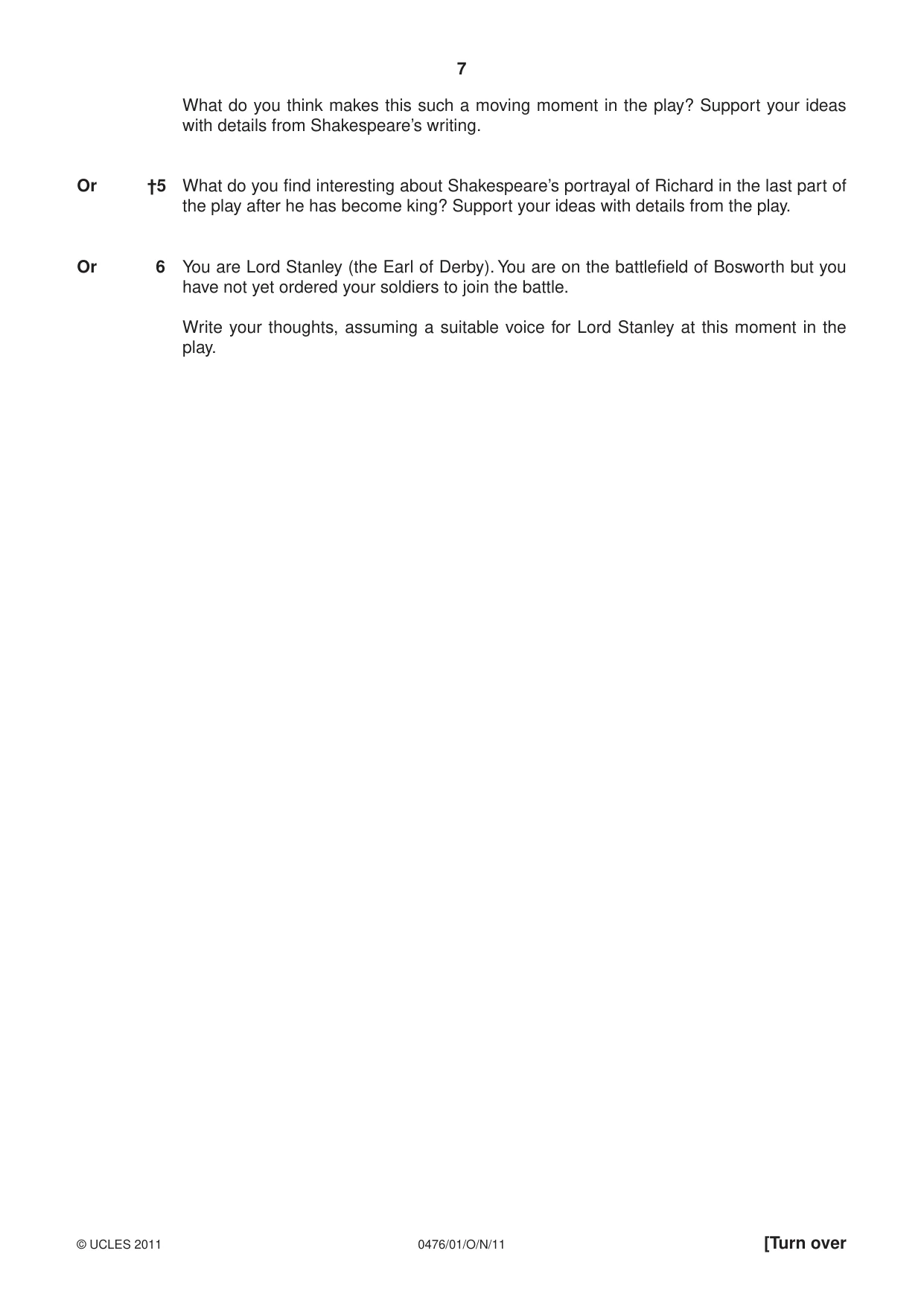 Cambridge IGCSE English - Literature (UK) 0476 2011 Oct/Nov Paper 1 · Variant 1 question paper, page 7 of 24