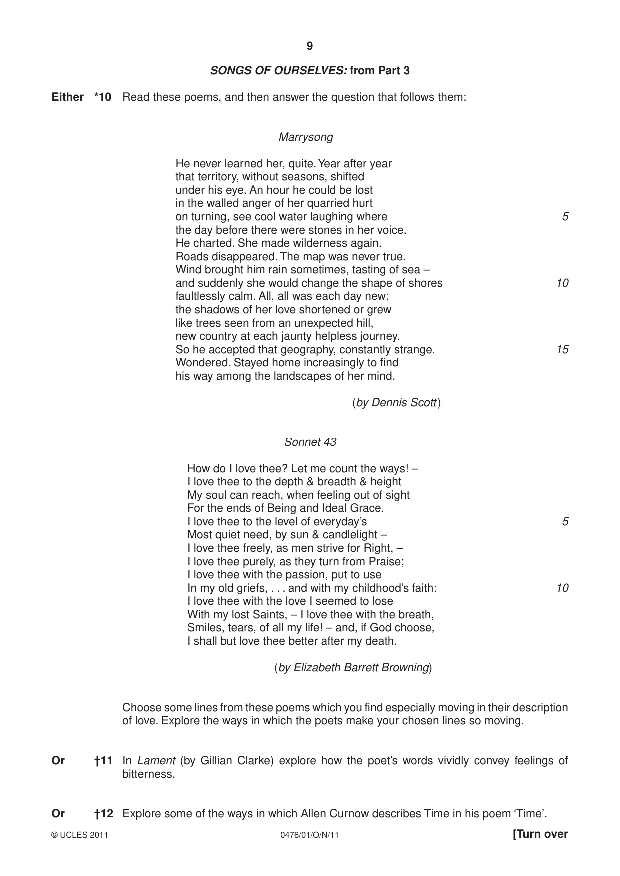 Cambridge IGCSE English - Literature (UK) 0476 2011 Oct/Nov Paper 1 · Variant 1 question paper, page 9 of 24