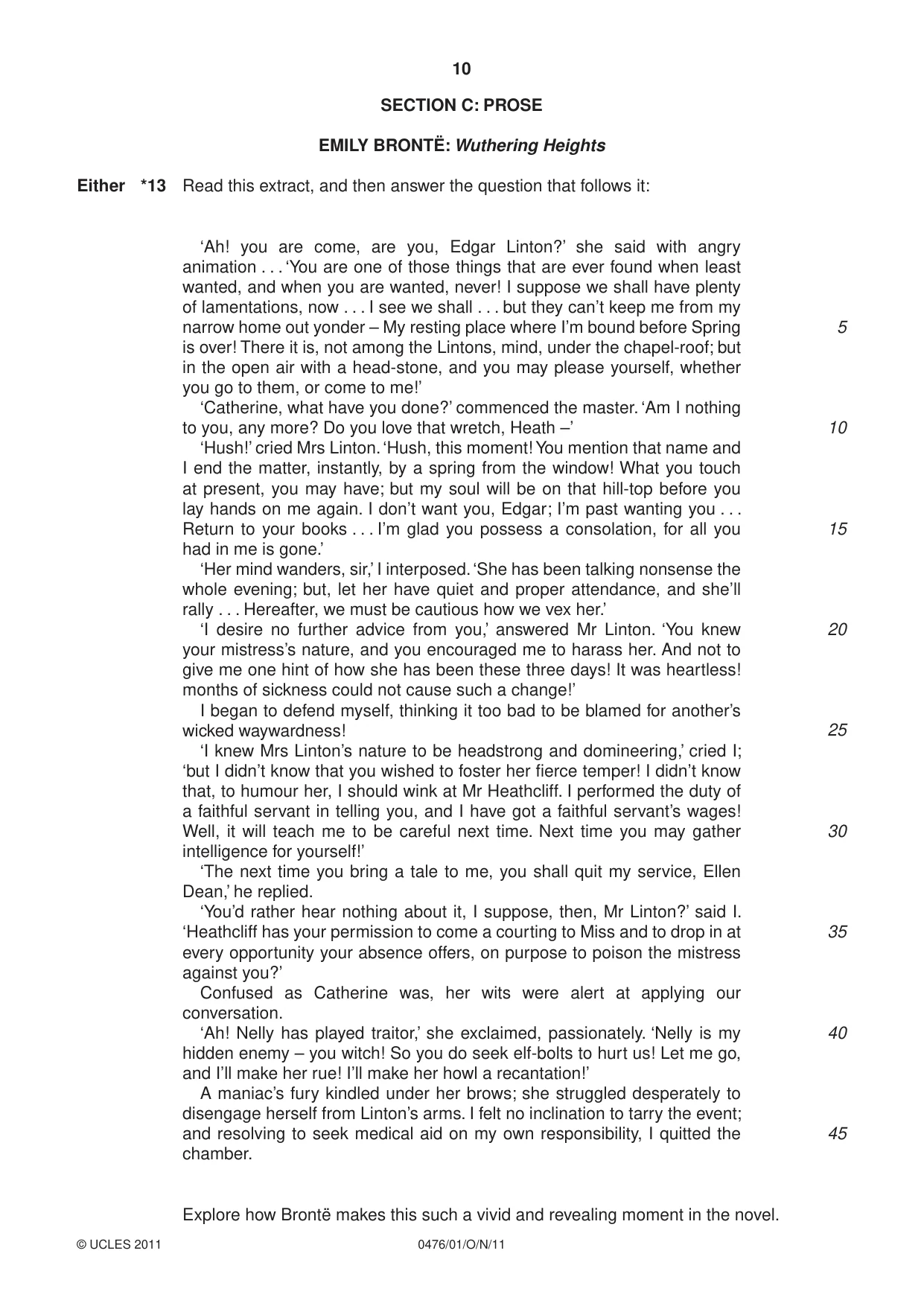 Cambridge IGCSE English - Literature (UK) 0476 2011 Oct/Nov Paper 1 · Variant 1 question paper, page 10 of 24