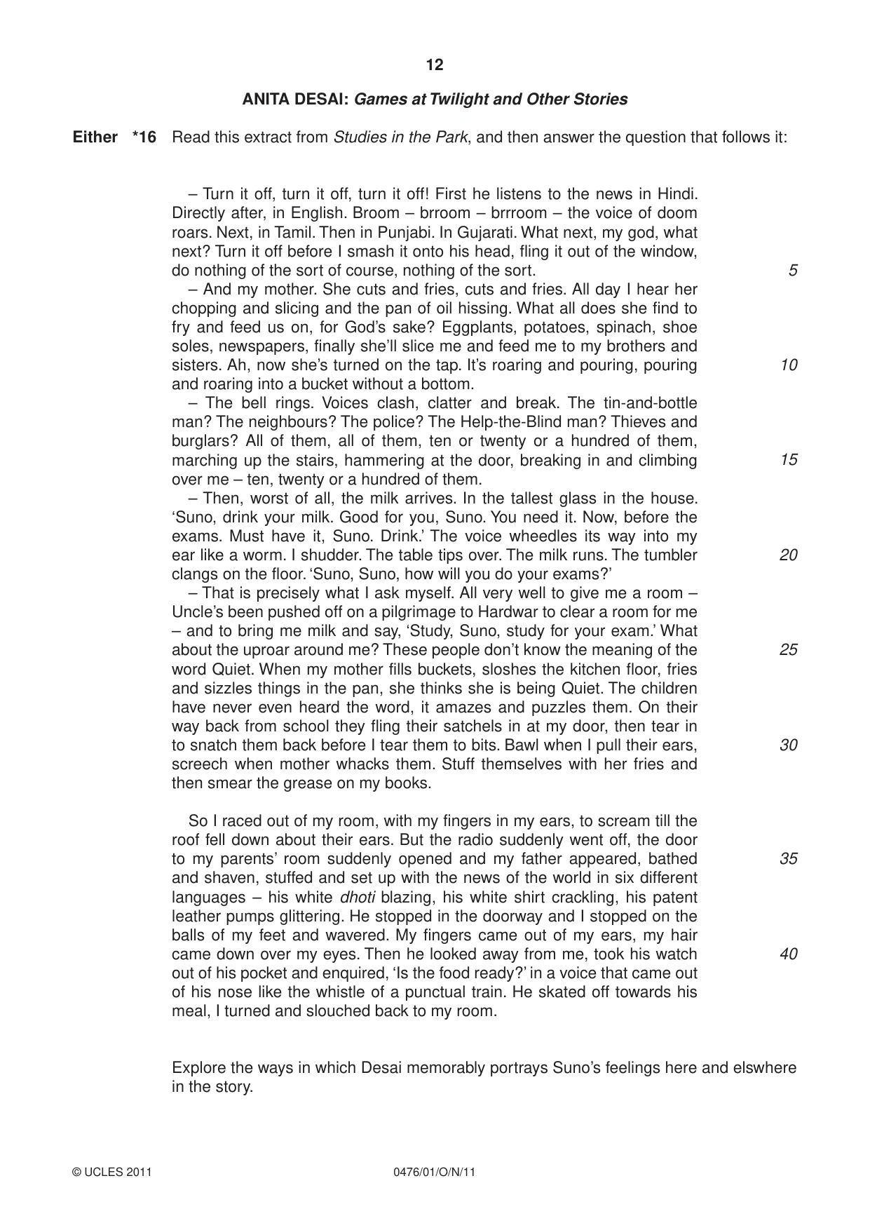 Cambridge IGCSE English - Literature (UK) 0476 2011 Oct/Nov Paper 1 · Variant 1 question paper, page 12 of 24