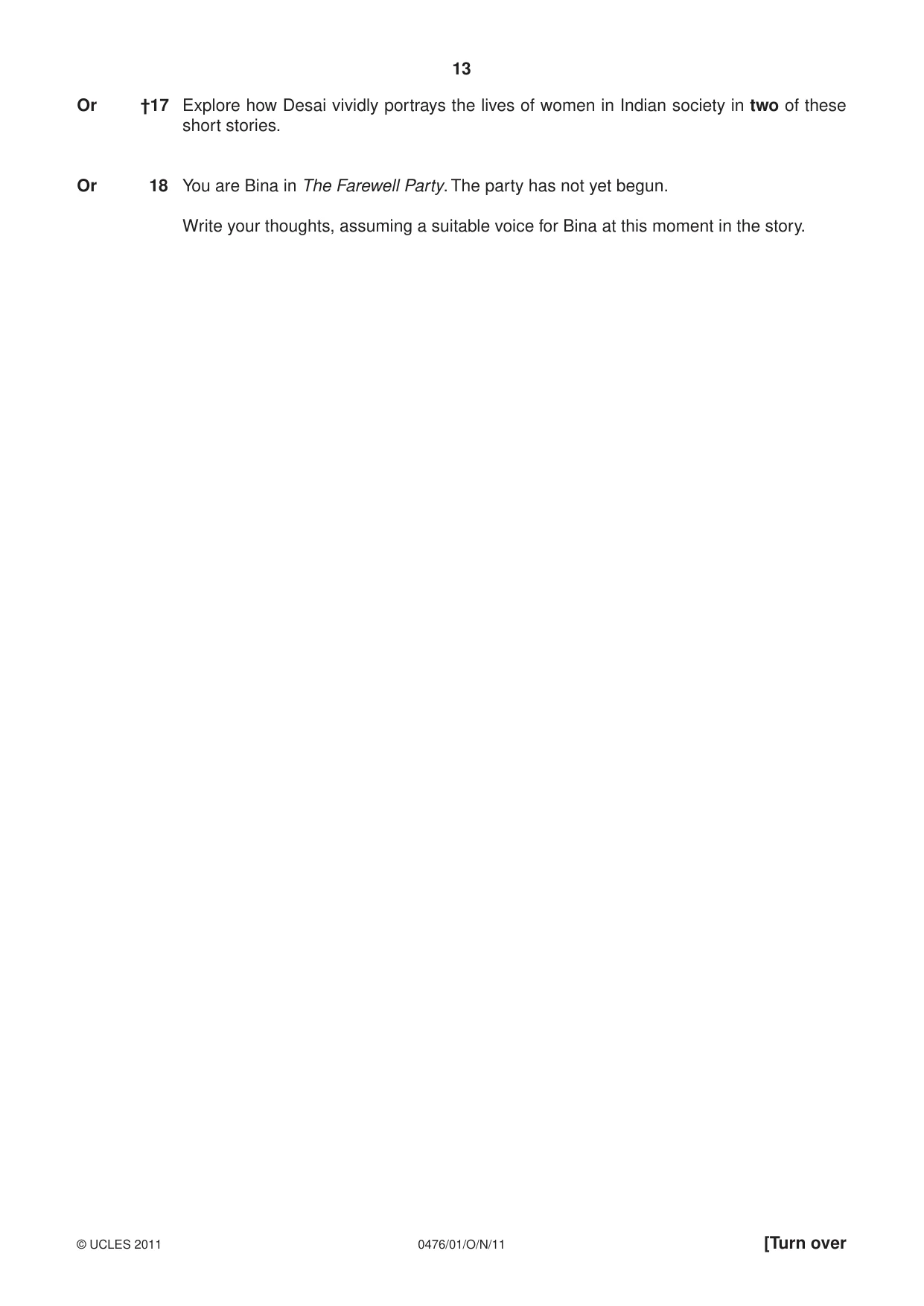 Cambridge IGCSE English - Literature (UK) 0476 2011 Oct/Nov Paper 1 · Variant 1 question paper, page 13 of 24
