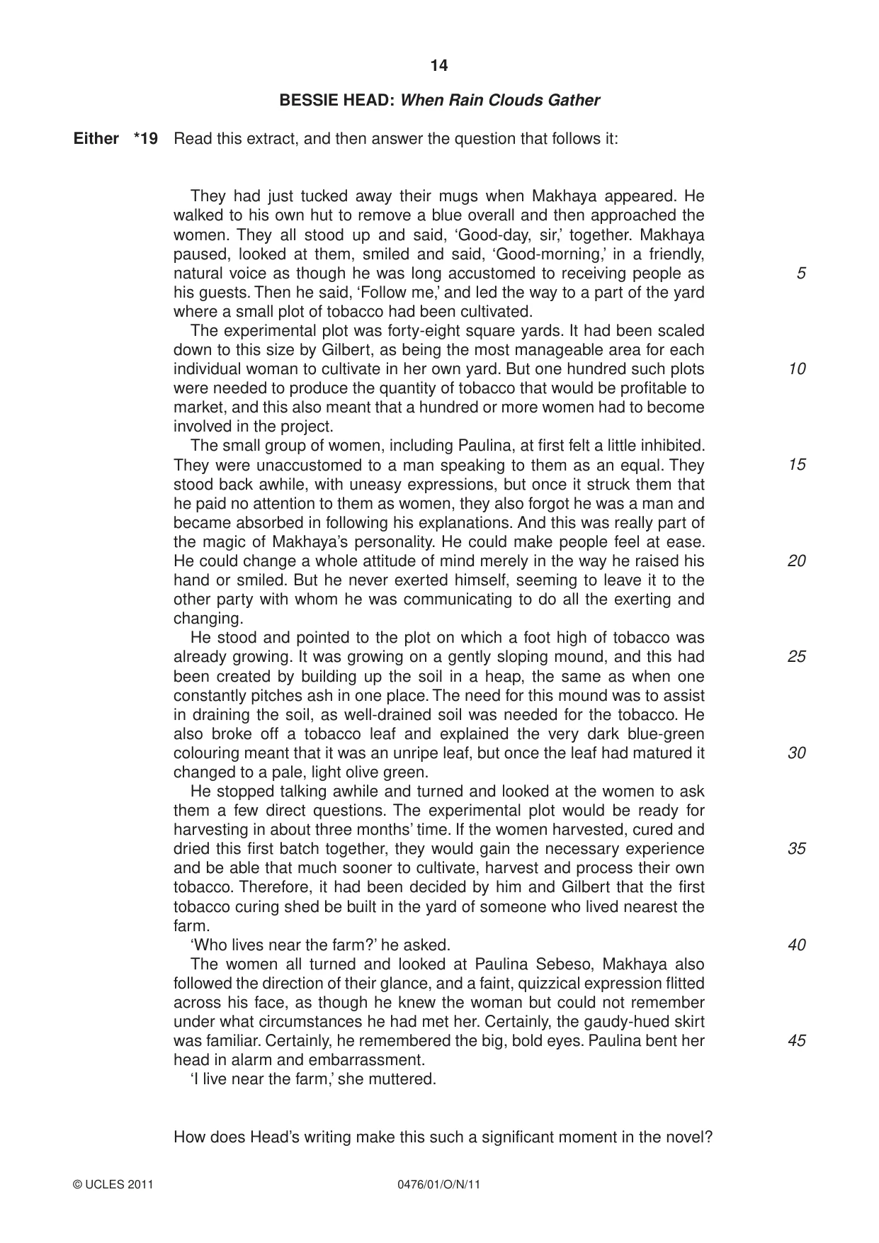 Cambridge IGCSE English - Literature (UK) 0476 2011 Oct/Nov Paper 1 · Variant 1 question paper, page 14 of 24