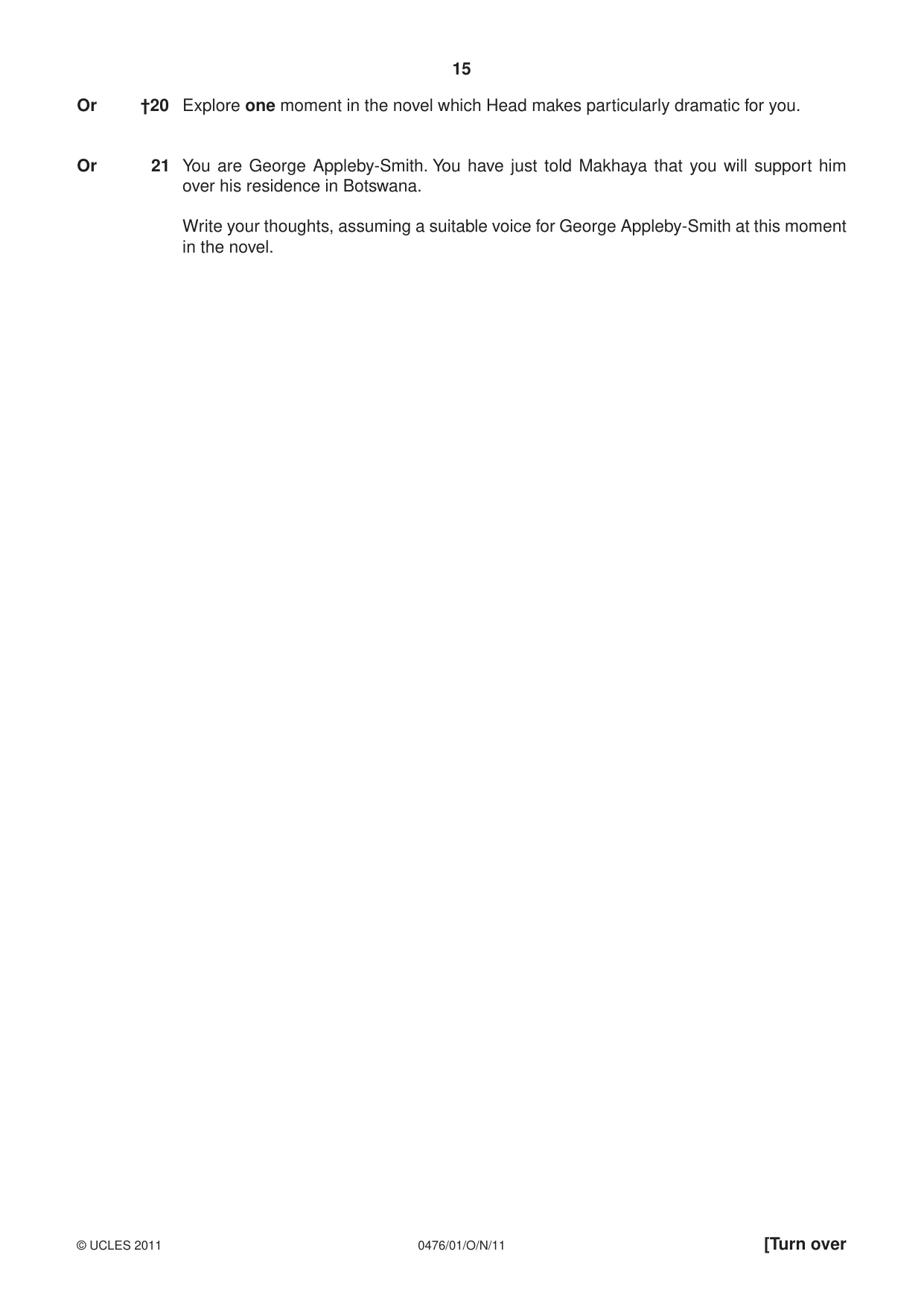 Cambridge IGCSE English - Literature (UK) 0476 2011 Oct/Nov Paper 1 · Variant 1 question paper, page 15 of 24