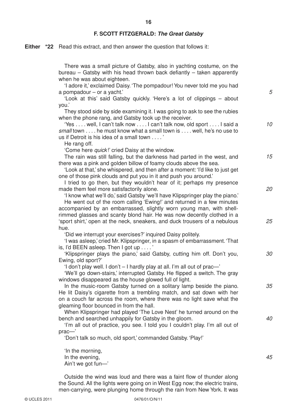 Cambridge IGCSE English - Literature (UK) 0476 2011 Oct/Nov Paper 1 · Variant 1 question paper, page 16 of 24
