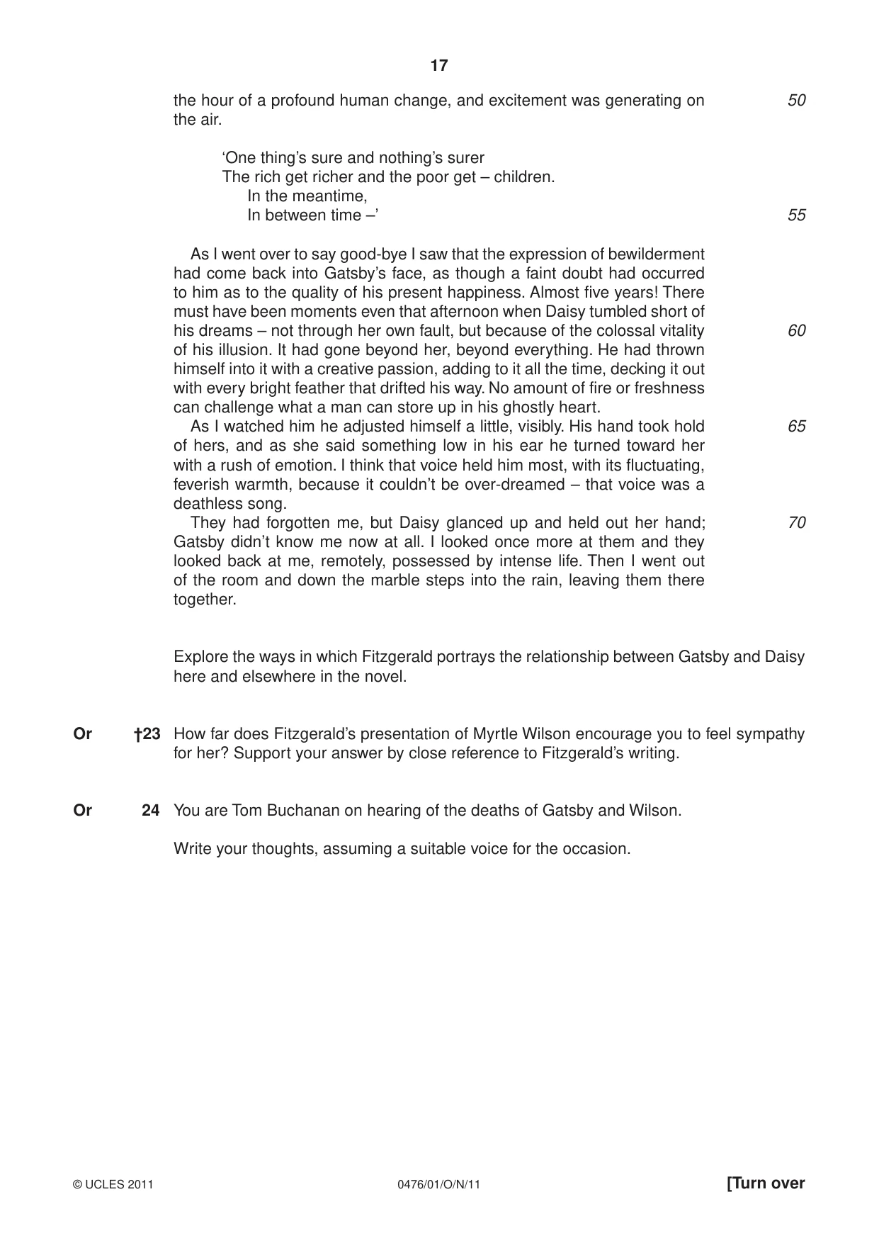 Cambridge IGCSE English - Literature (UK) 0476 2011 Oct/Nov Paper 1 · Variant 1 question paper, page 17 of 24
