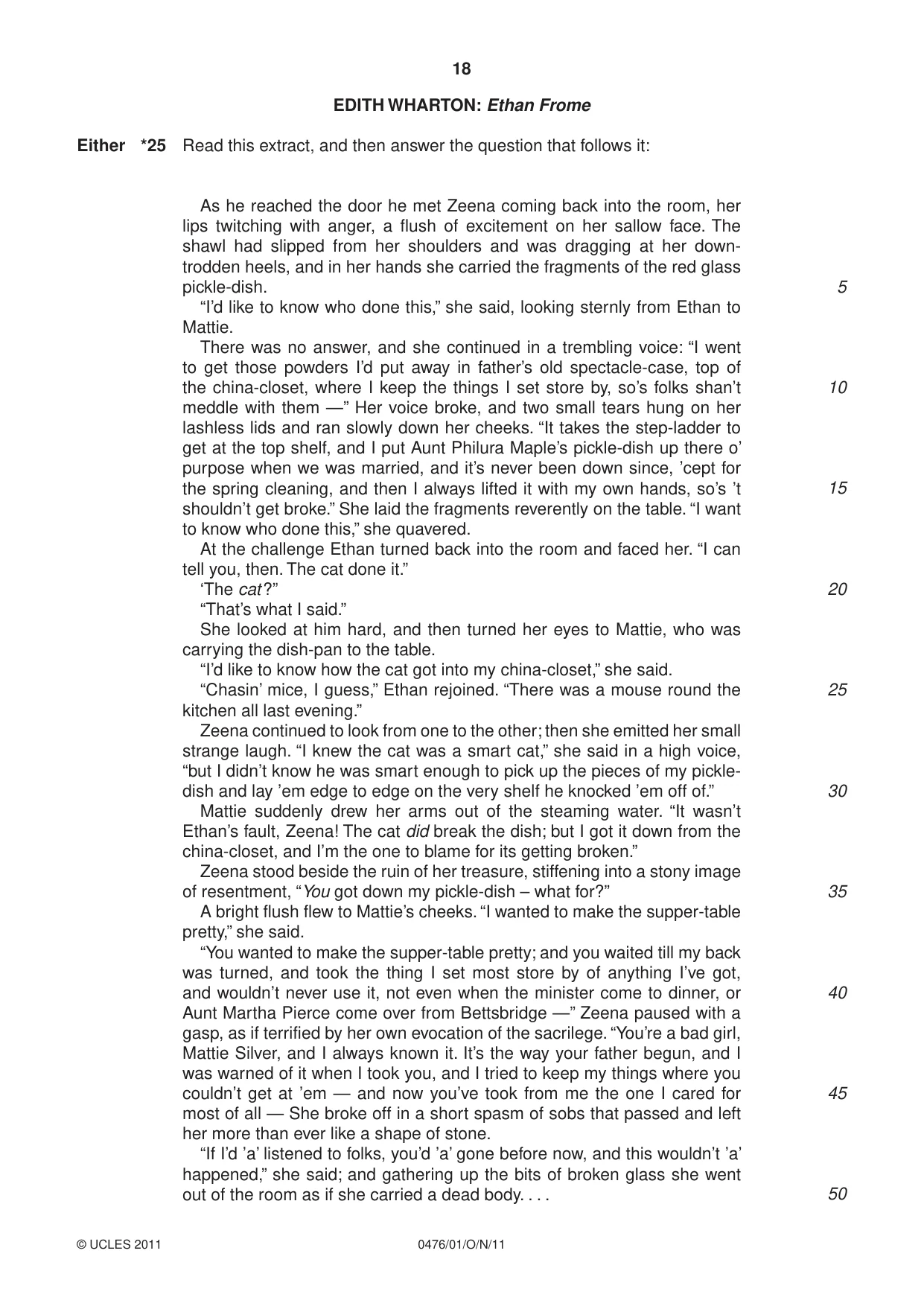 Cambridge IGCSE English - Literature (UK) 0476 2011 Oct/Nov Paper 1 · Variant 1 question paper, page 18 of 24