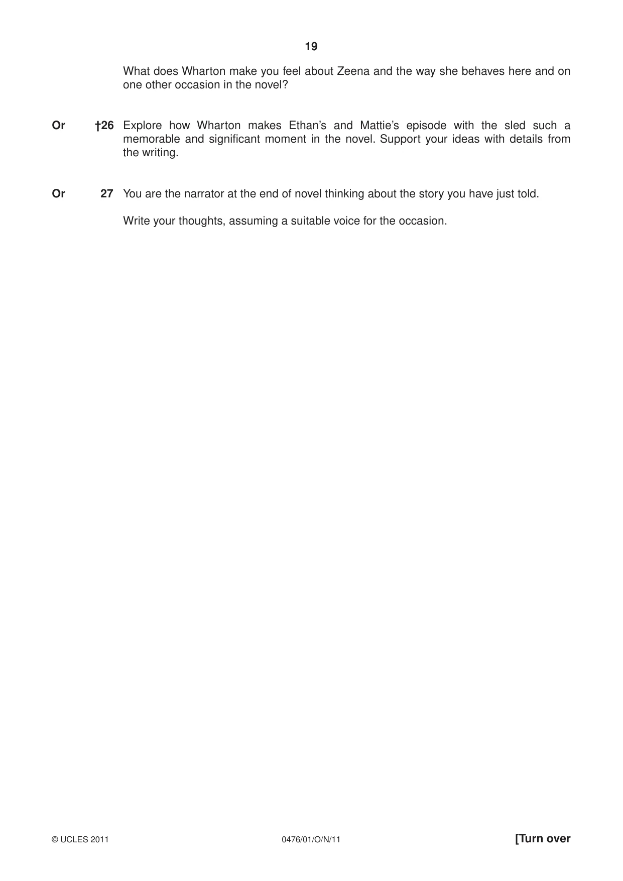 Cambridge IGCSE English - Literature (UK) 0476 2011 Oct/Nov Paper 1 · Variant 1 question paper, page 19 of 24