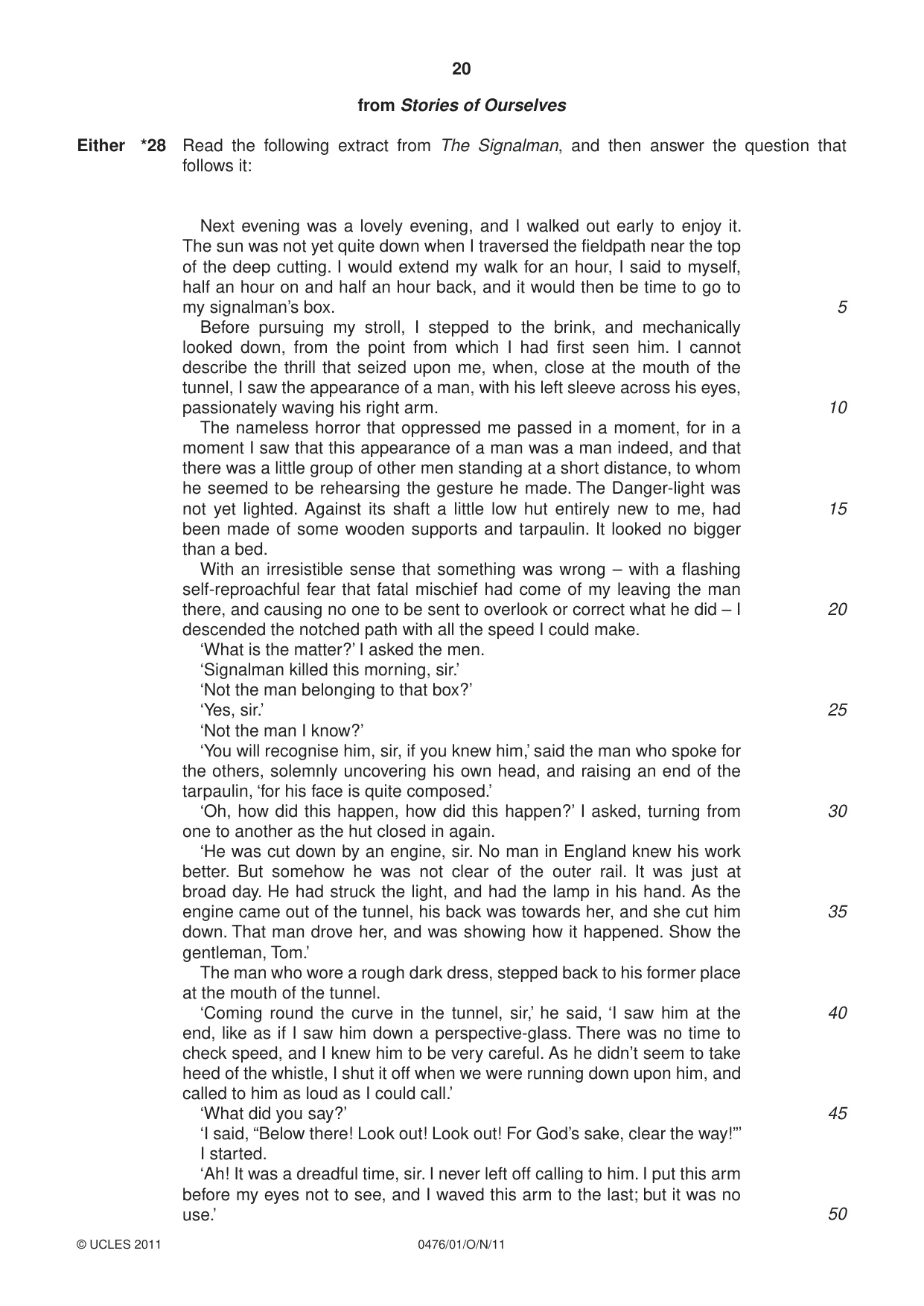 Cambridge IGCSE English - Literature (UK) 0476 2011 Oct/Nov Paper 1 · Variant 1 question paper, page 20 of 24