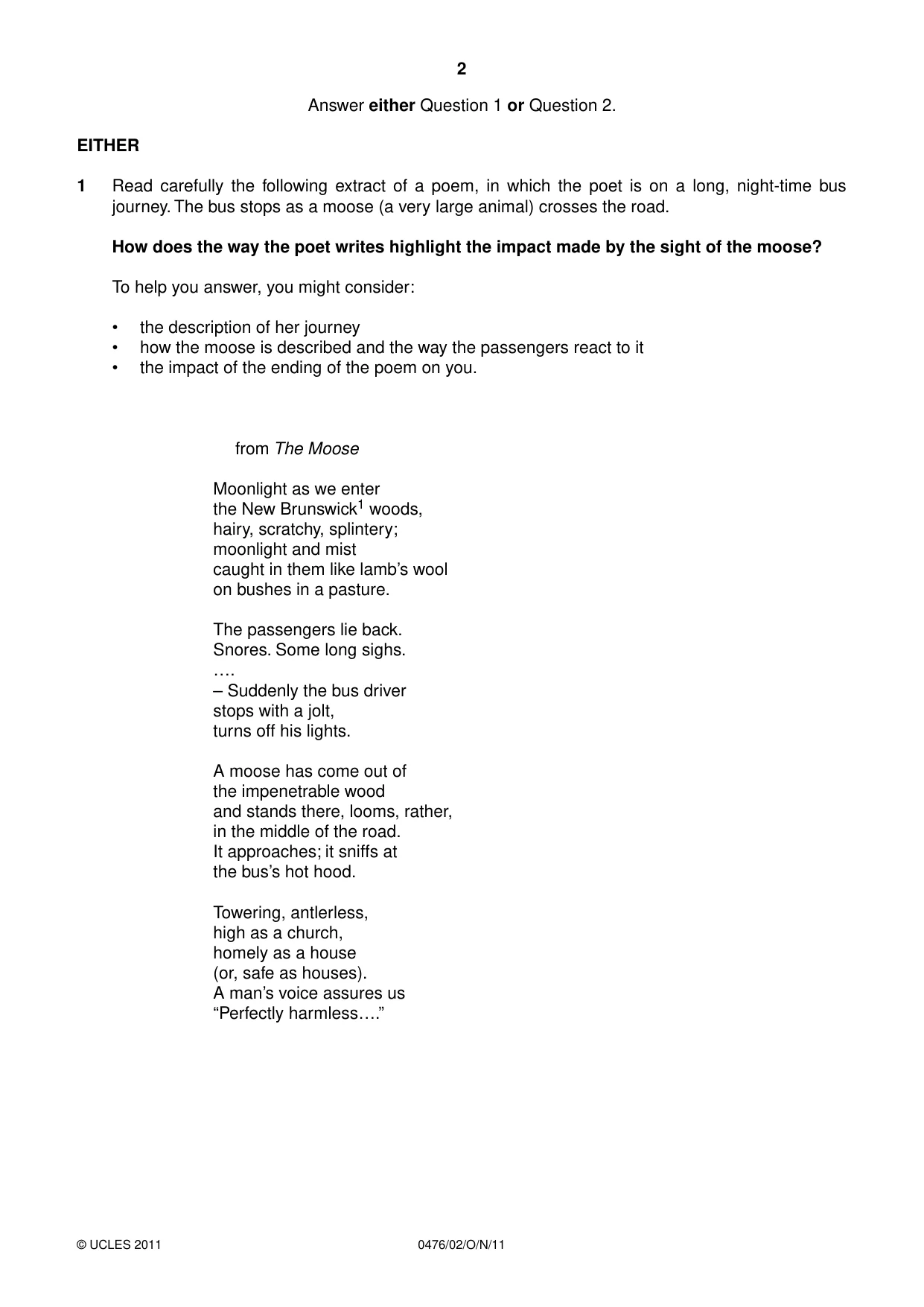 Cambridge IGCSE English - Literature (UK) 0476 2011 Oct/Nov Paper 2 · Variant 1 question paper, page 2 of 8