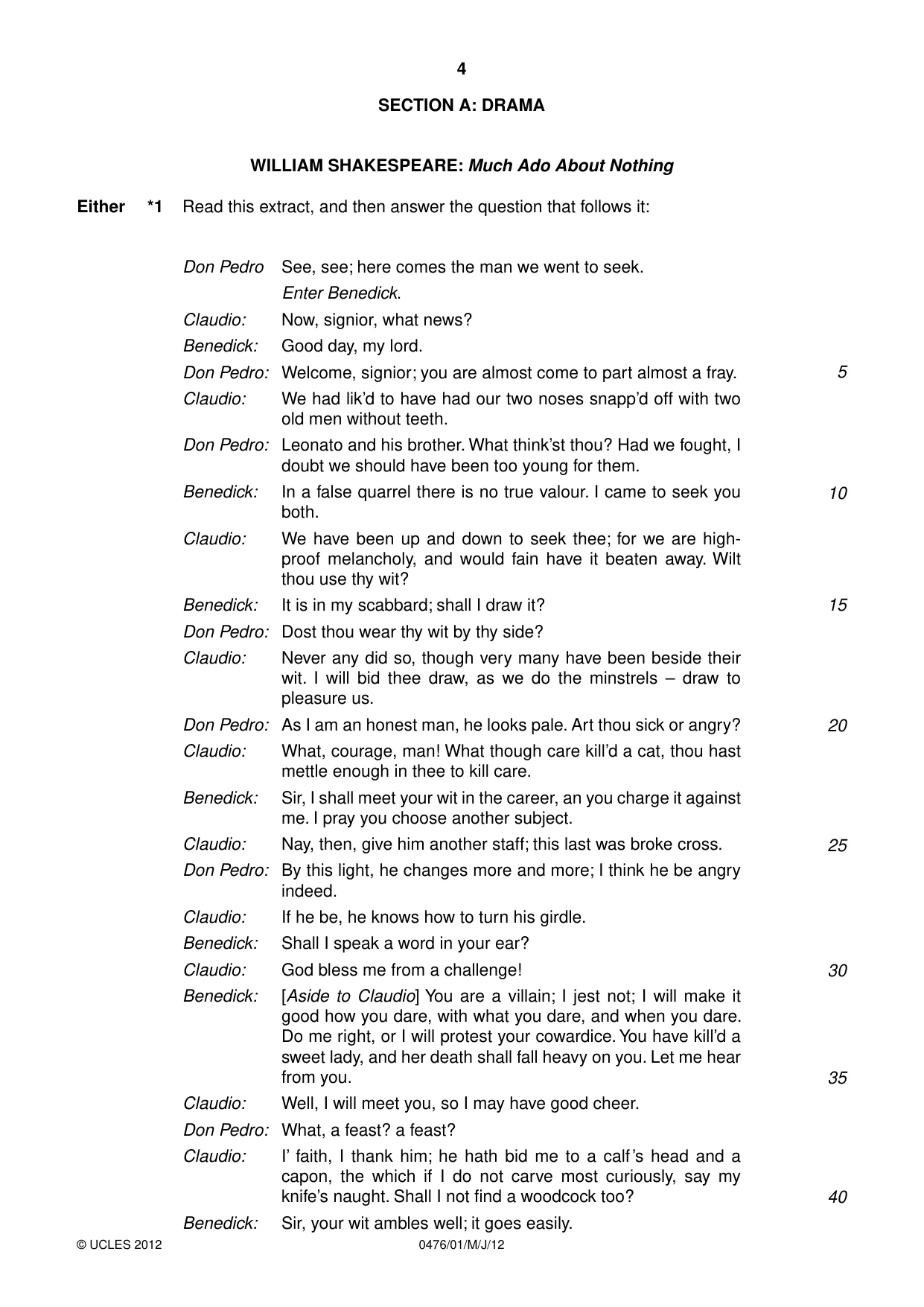 Cambridge IGCSE English - Literature (UK) 0476 2012 May/June Paper 1 · Variant 1 question paper, page 4 of 24