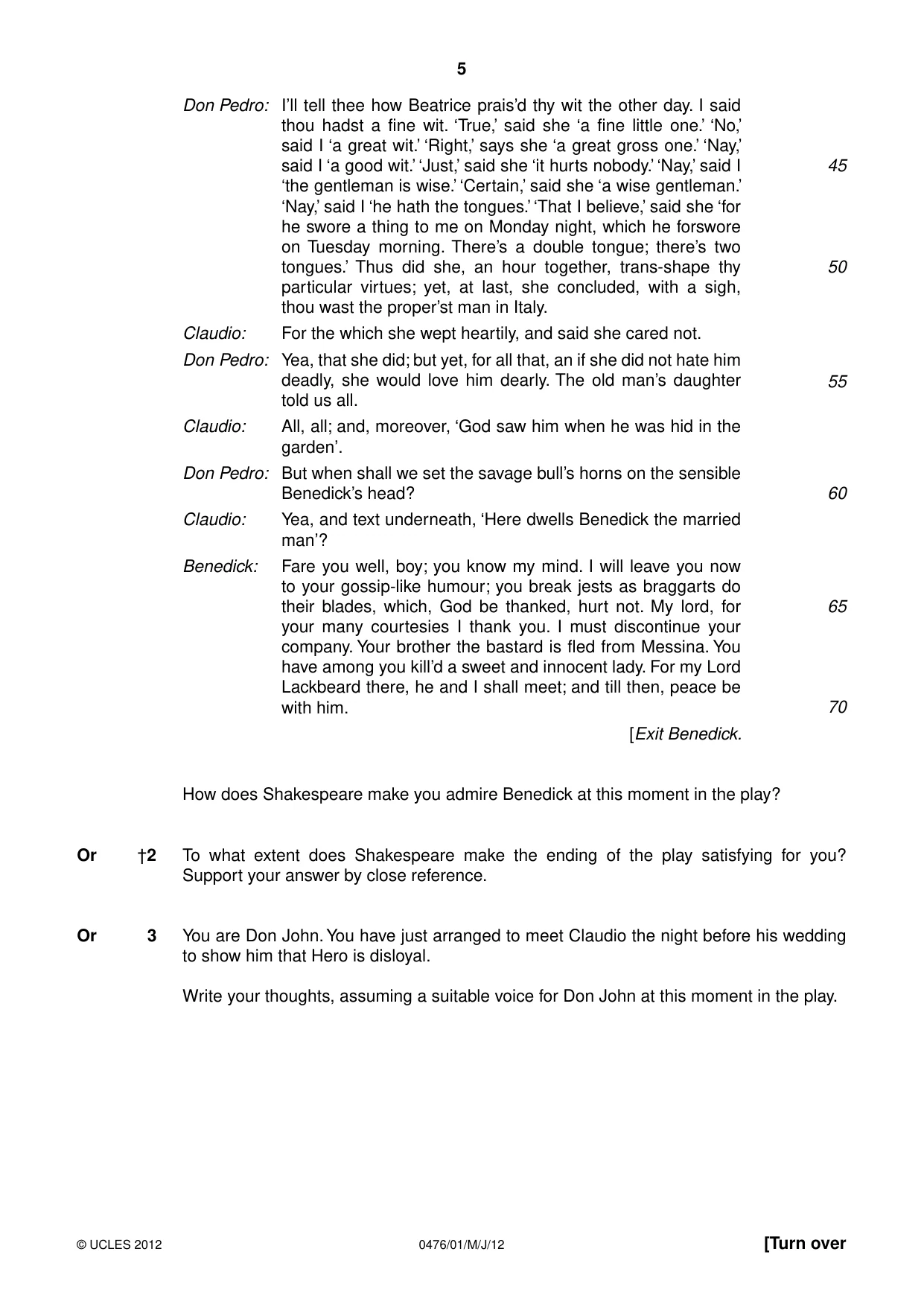 Cambridge IGCSE English - Literature (UK) 0476 2012 May/June Paper 1 · Variant 1 question paper, page 5 of 24