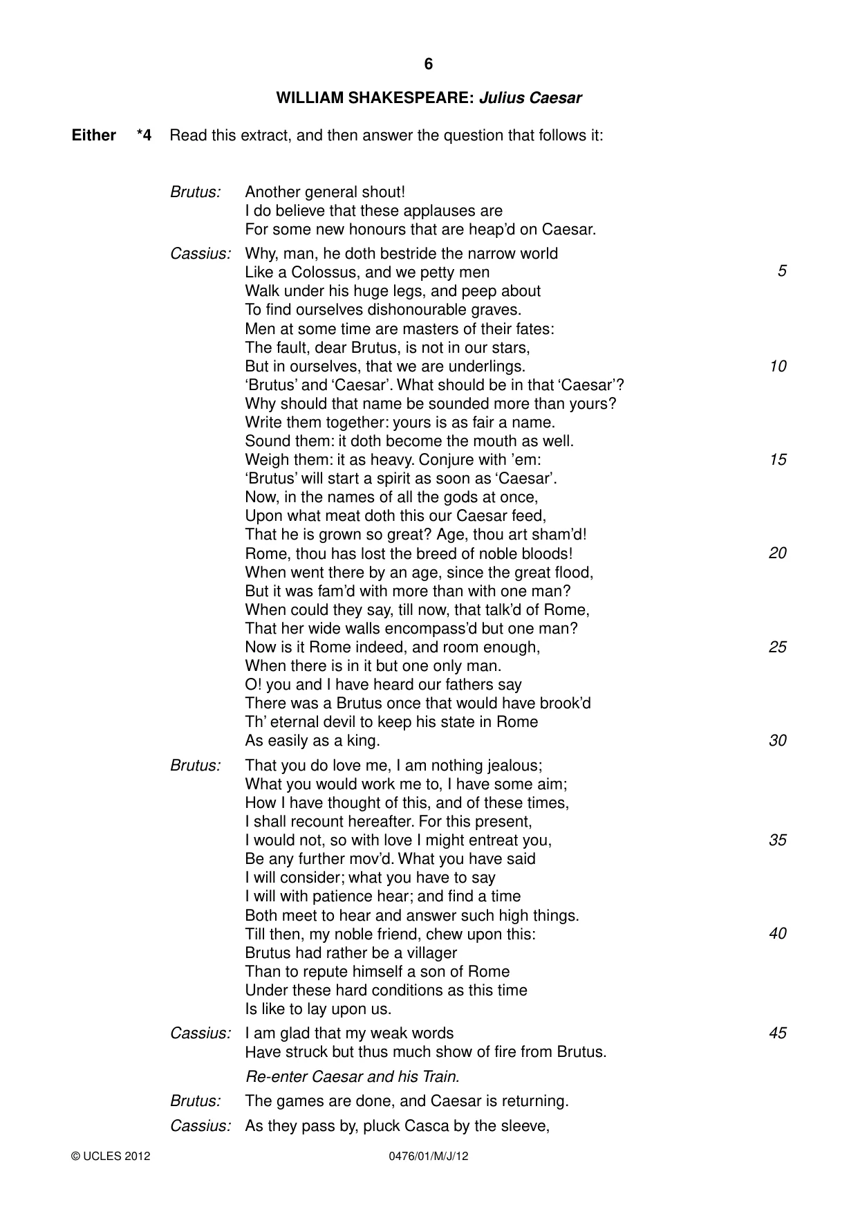 Cambridge IGCSE English - Literature (UK) 0476 2012 May/June Paper 1 · Variant 1 question paper, page 6 of 24