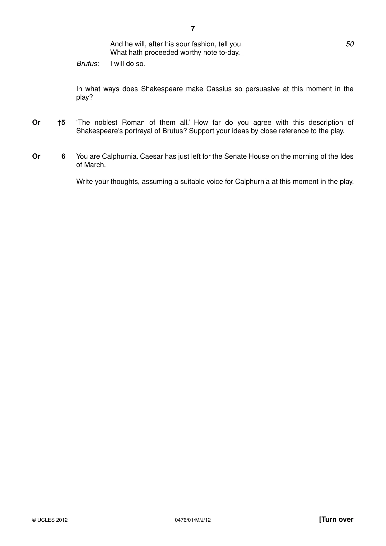 Cambridge IGCSE English - Literature (UK) 0476 2012 May/June Paper 1 · Variant 1 question paper, page 7 of 24