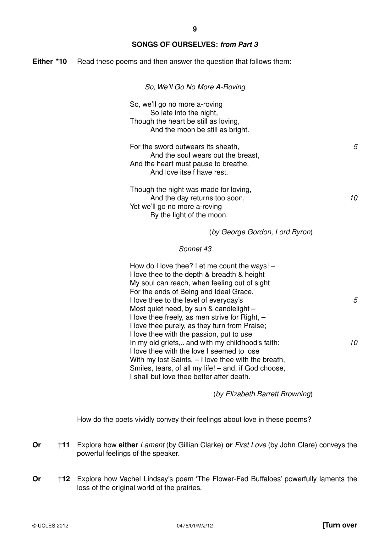 Cambridge IGCSE English - Literature (UK) 0476 2012 May/June Paper 1 · Variant 1 question paper, page 9 of 24