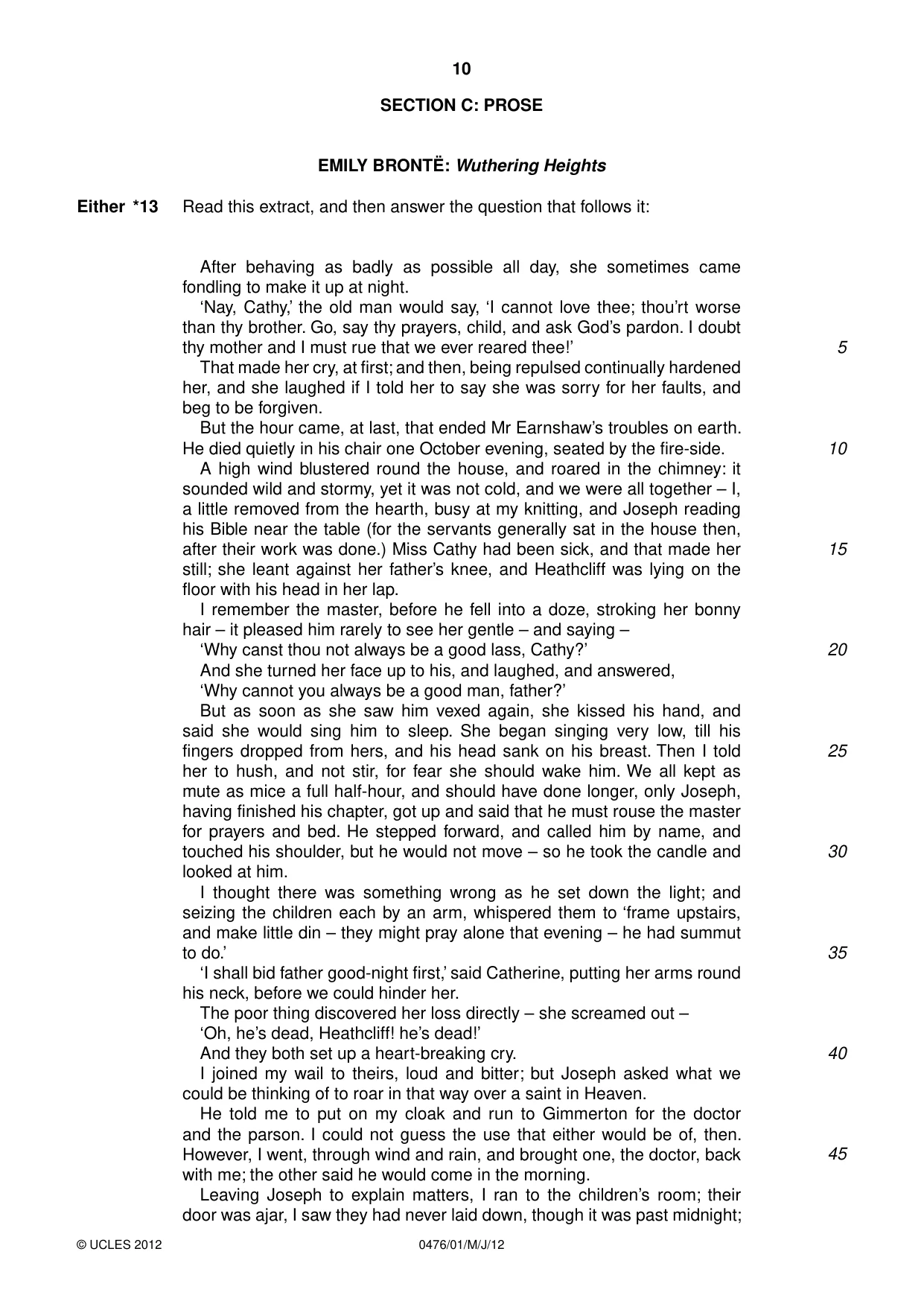 Cambridge IGCSE English - Literature (UK) 0476 2012 May/June Paper 1 · Variant 1 question paper, page 10 of 24