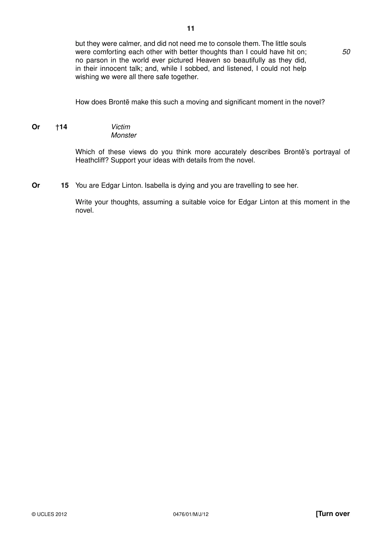 Cambridge IGCSE English - Literature (UK) 0476 2012 May/June Paper 1 · Variant 1 question paper, page 11 of 24