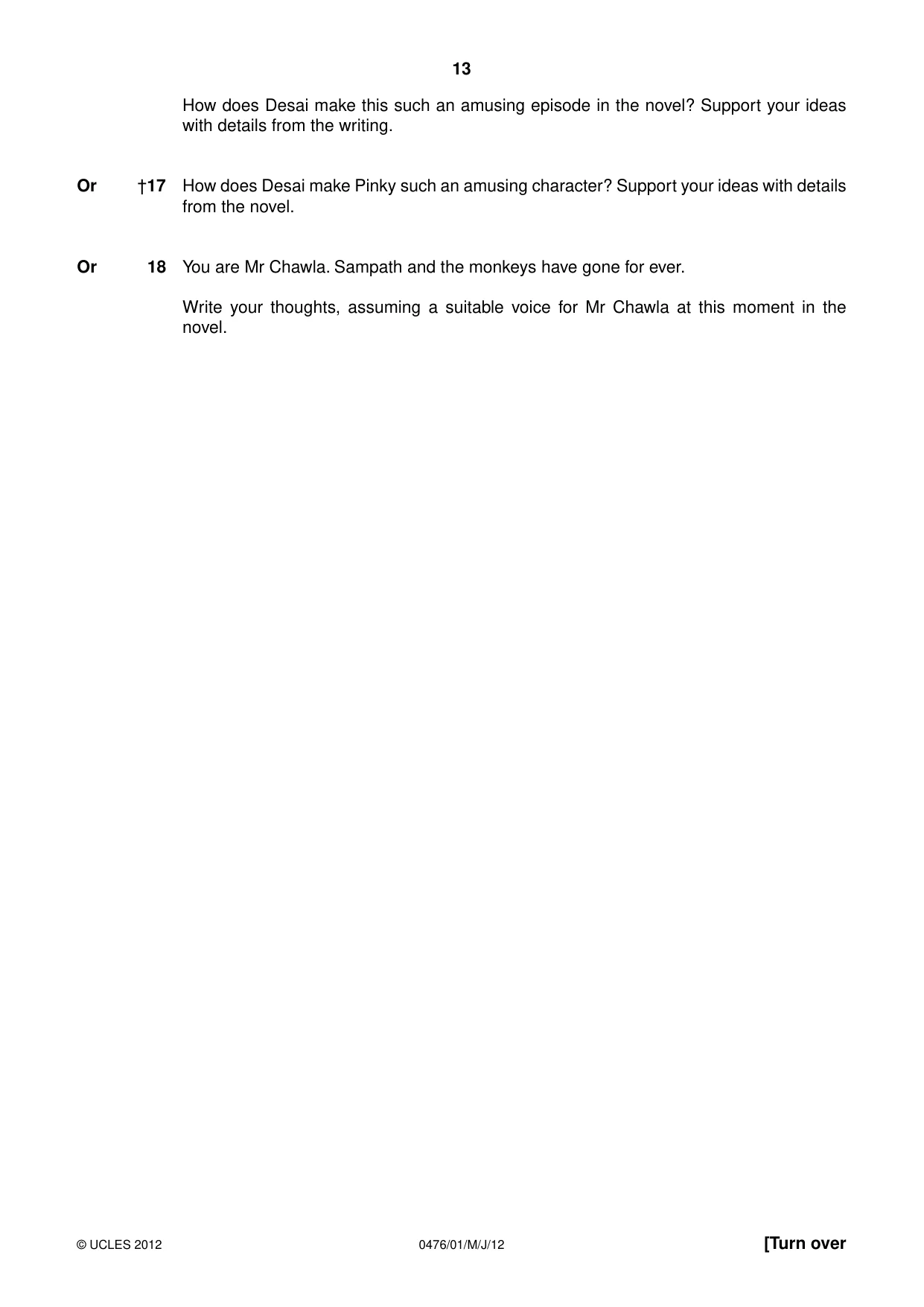 Cambridge IGCSE English - Literature (UK) 0476 2012 May/June Paper 1 · Variant 1 question paper, page 13 of 24