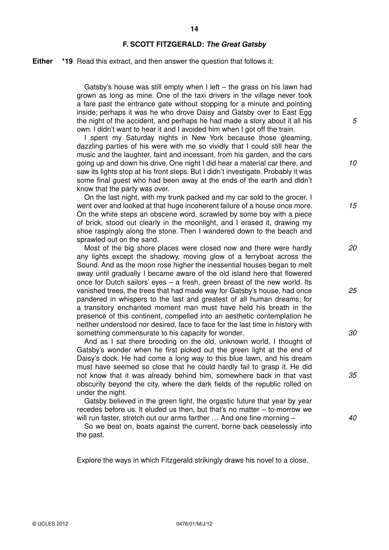 Cambridge IGCSE English - Literature (UK) 0476 2012 May/June Paper 1 · Variant 1 question paper, page 14 of 24