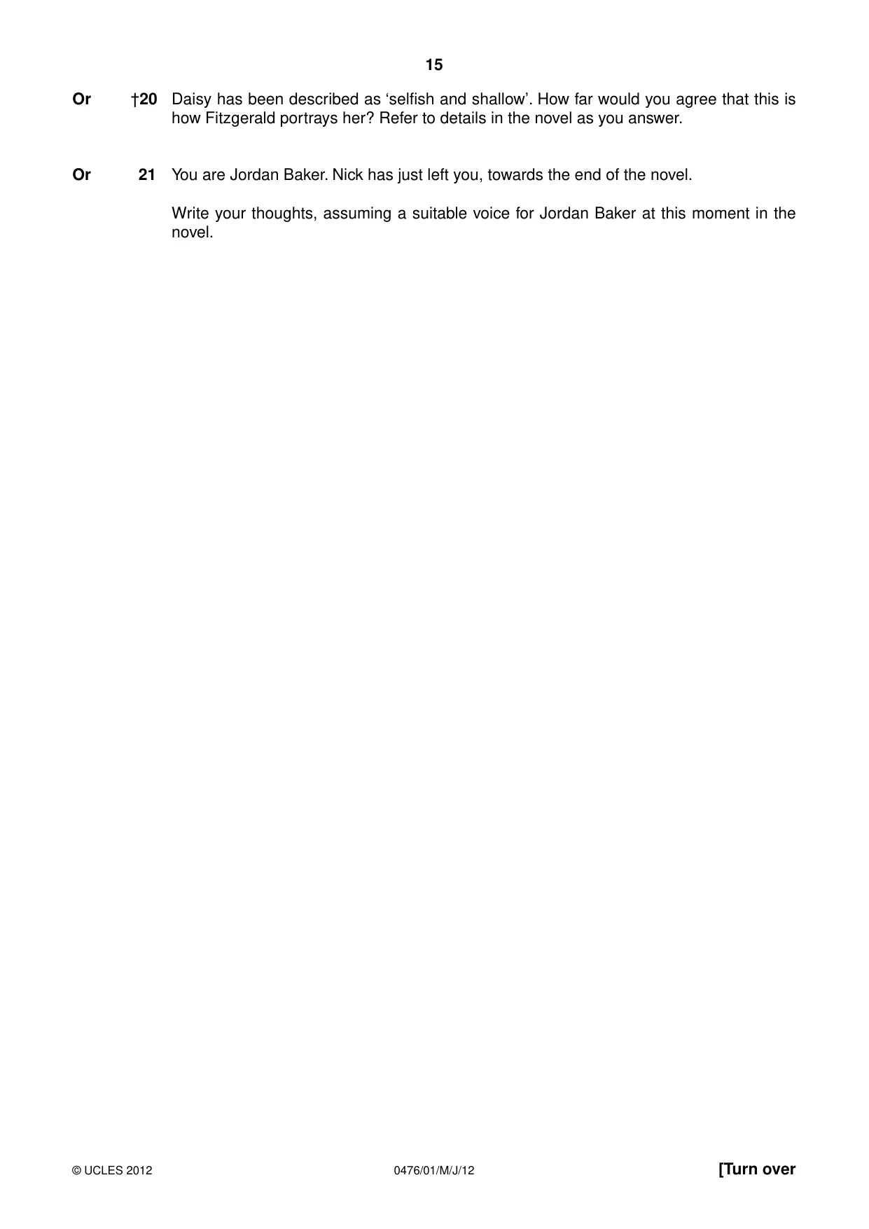 Cambridge IGCSE English - Literature (UK) 0476 2012 May/June Paper 1 · Variant 1 question paper, page 15 of 24