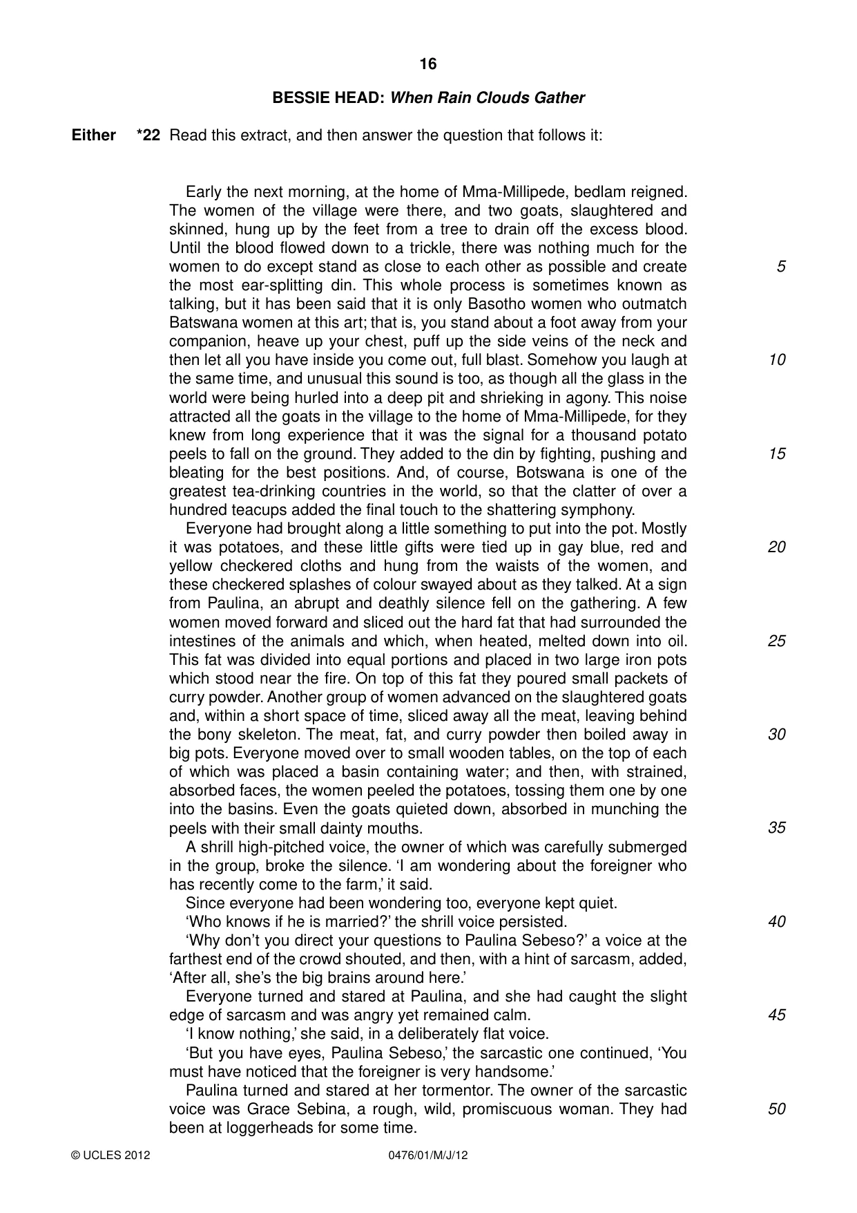 Cambridge IGCSE English - Literature (UK) 0476 2012 May/June Paper 1 · Variant 1 question paper, page 16 of 24