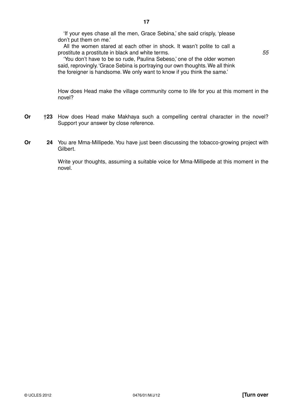 Cambridge IGCSE English - Literature (UK) 0476 2012 May/June Paper 1 · Variant 1 question paper, page 17 of 24