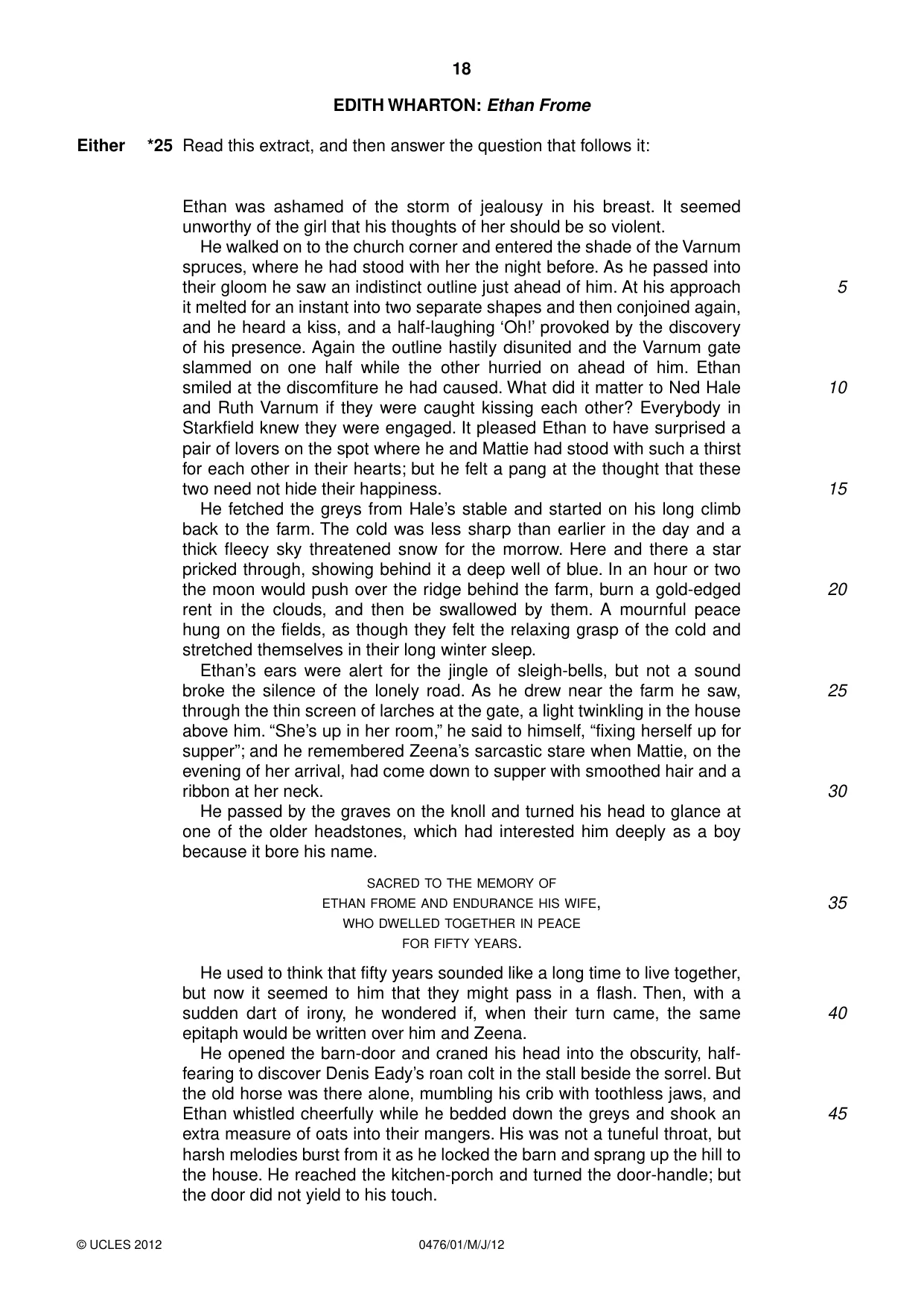 Cambridge IGCSE English - Literature (UK) 0476 2012 May/June Paper 1 · Variant 1 question paper, page 18 of 24