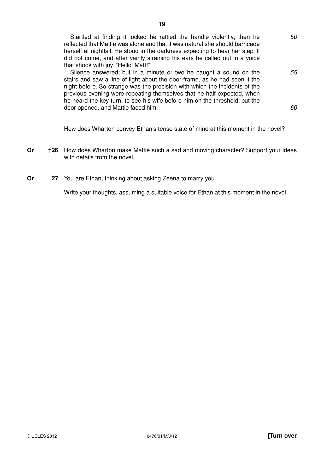 Cambridge IGCSE English - Literature (UK) 0476 2012 May/June Paper 1 · Variant 1 question paper, page 19 of 24