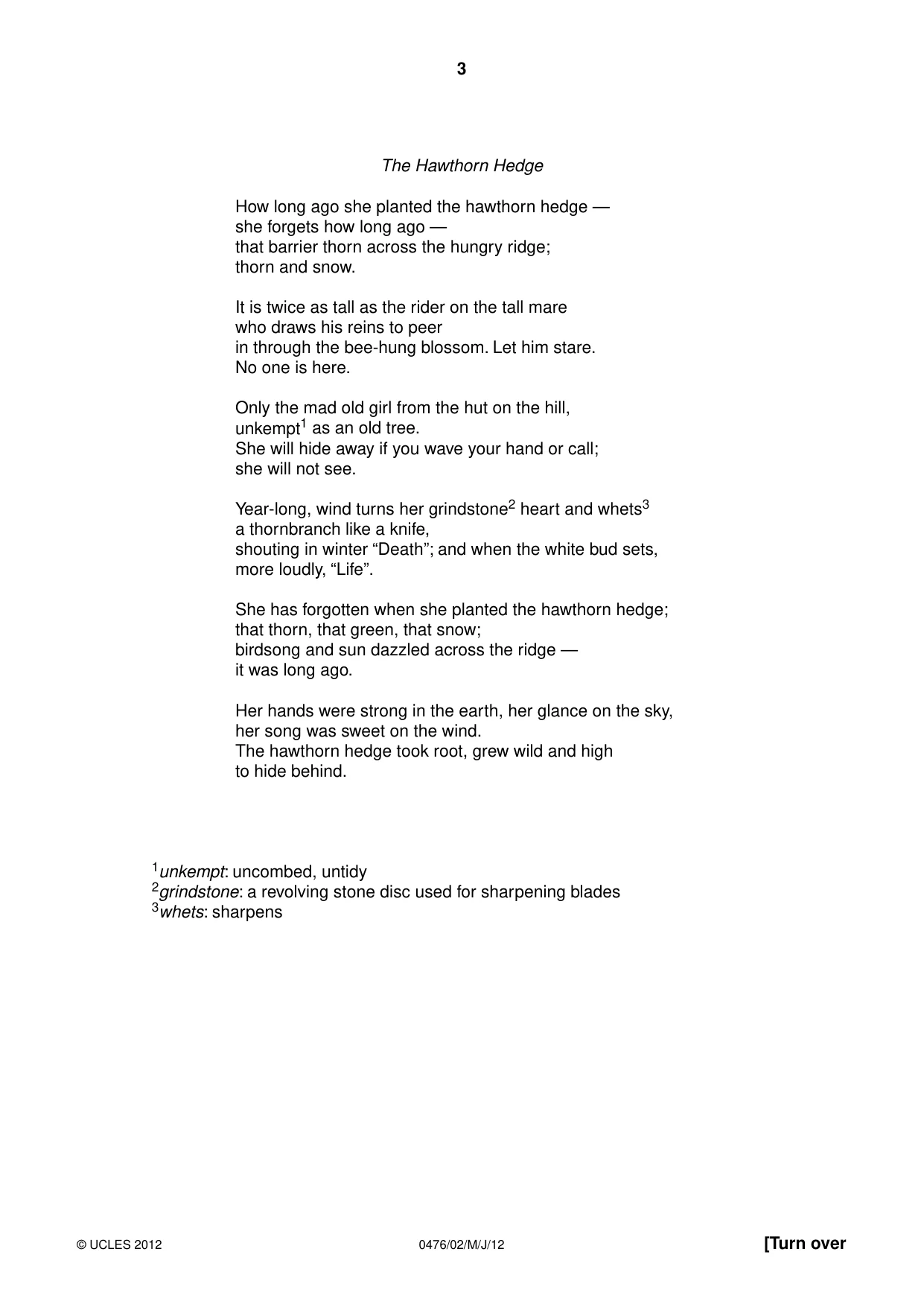 Cambridge IGCSE English - Literature (UK) 0476 2012 May/June Paper 2 · Variant 1 question paper, page 3 of 8
