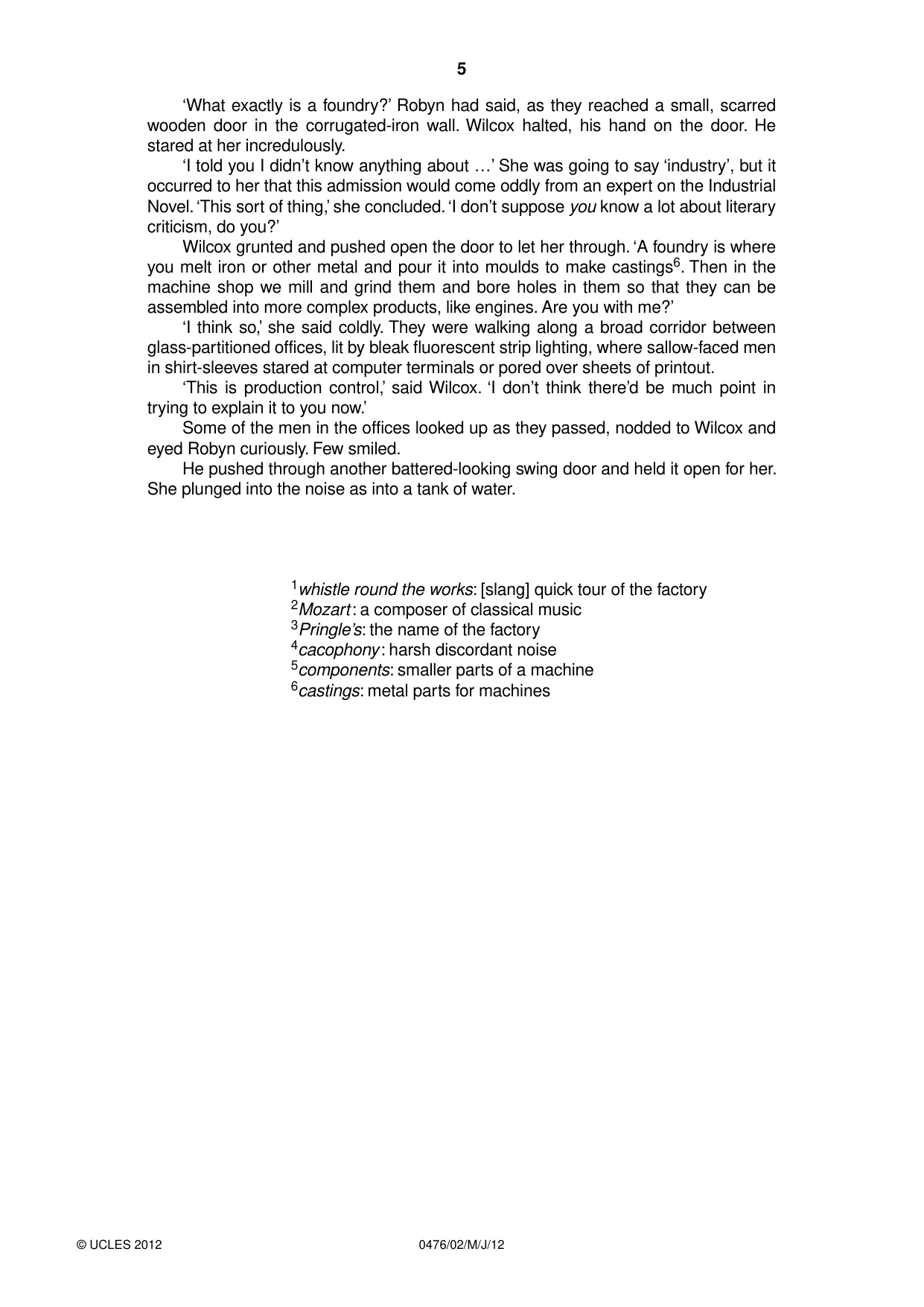 Cambridge IGCSE English - Literature (UK) 0476 2012 May/June Paper 2 · Variant 1 question paper, page 5 of 8