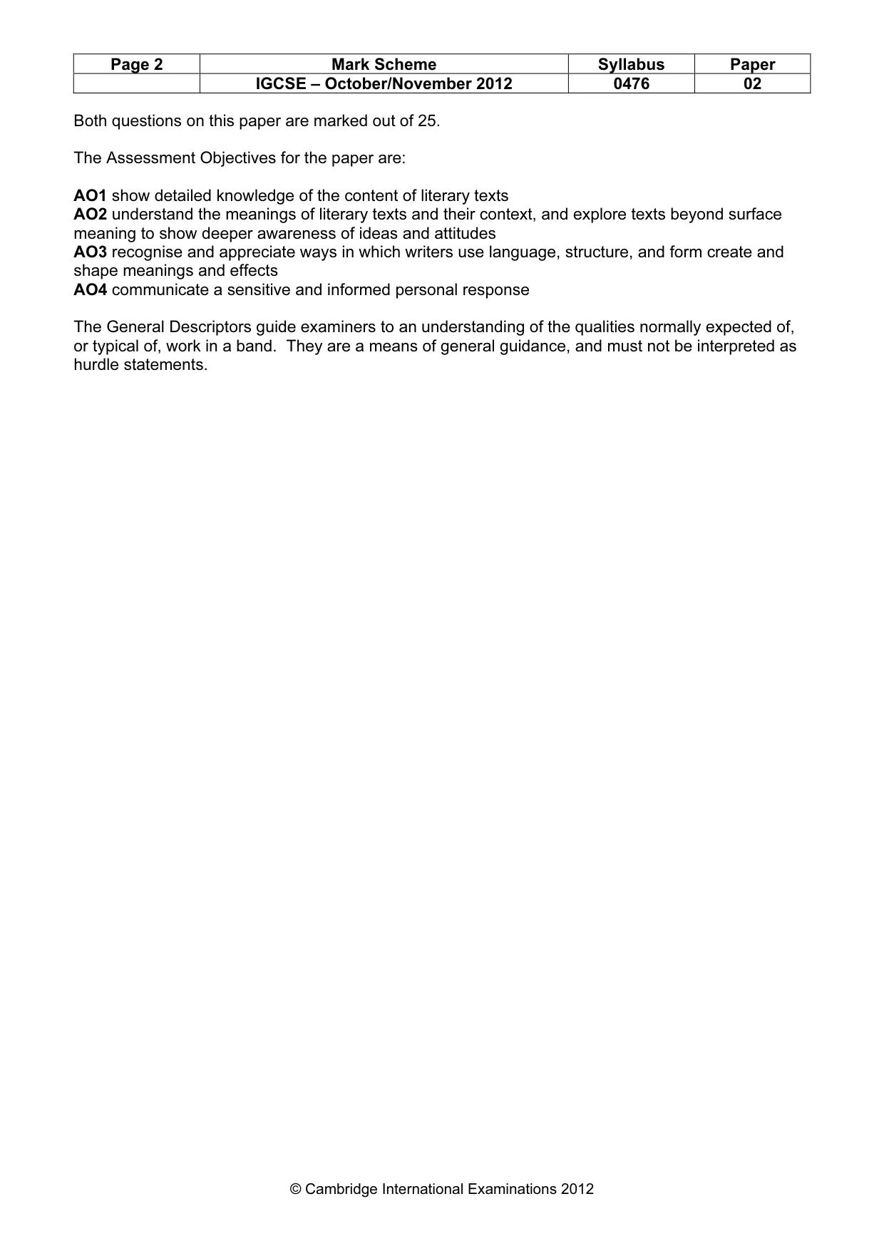 Mark scheme, page 2 of 3