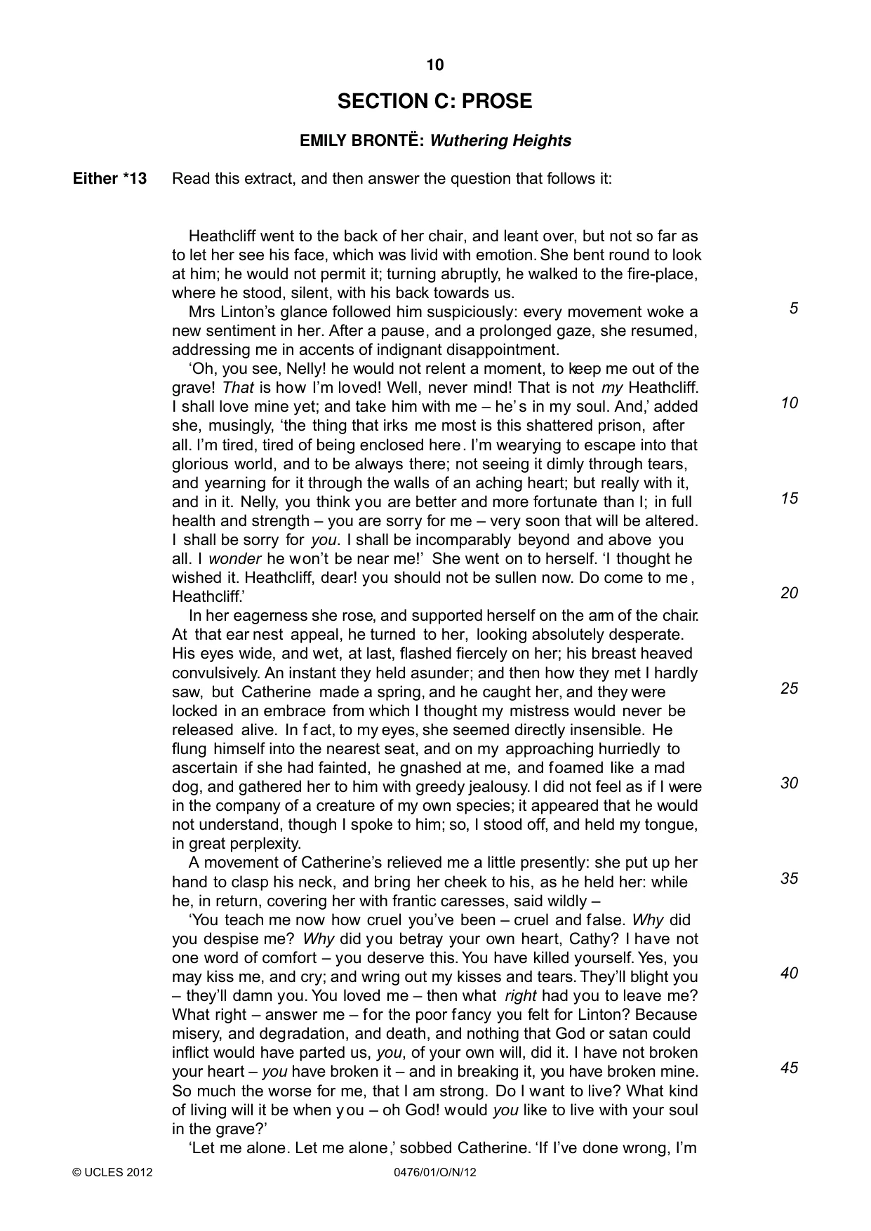 Cambridge IGCSE English - Literature (UK) 0476 2012 Oct/Nov Paper 1 · Variant 1 question paper, page 10 of 22