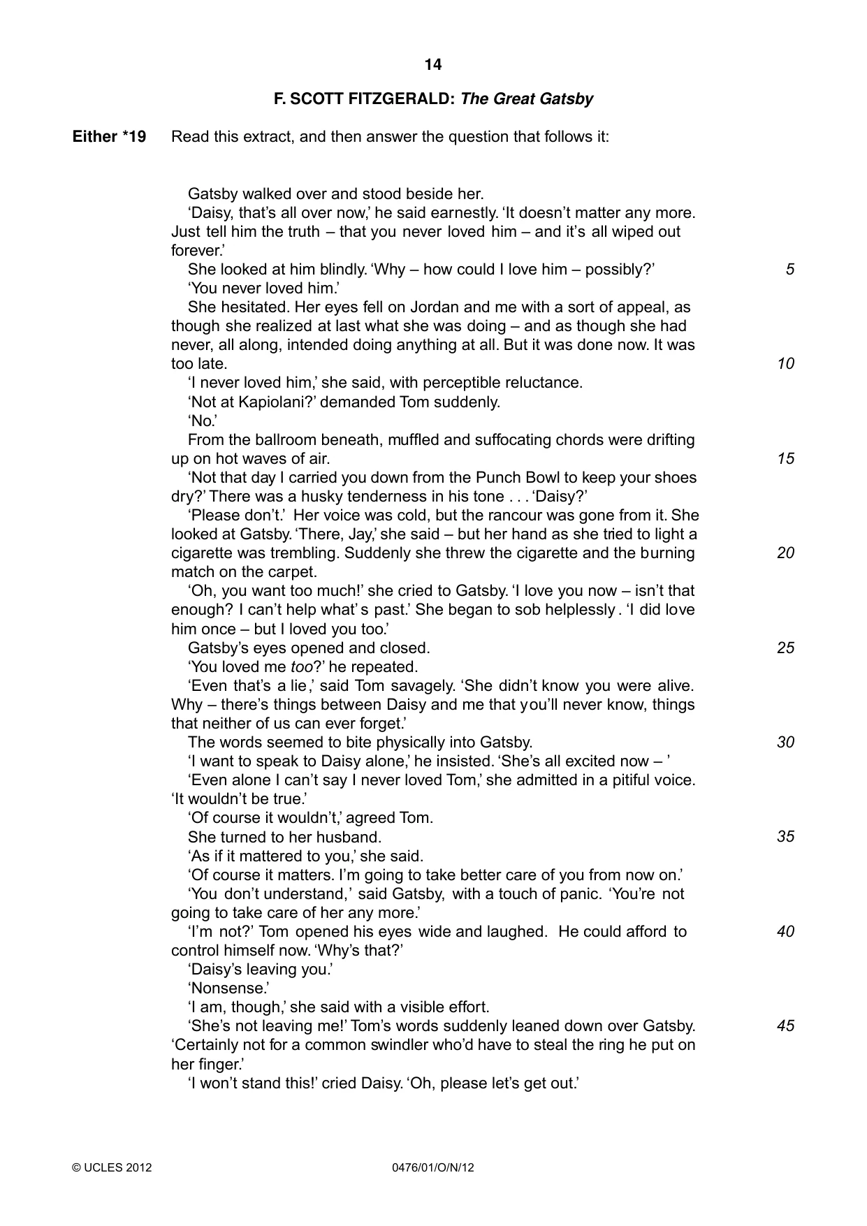 Cambridge IGCSE English - Literature (UK) 0476 2012 Oct/Nov Paper 1 · Variant 1 question paper, page 14 of 22