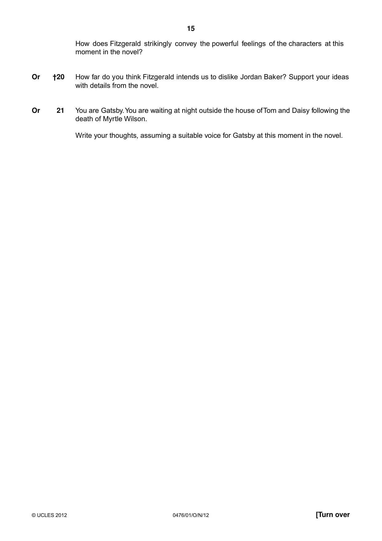 Cambridge IGCSE English - Literature (UK) 0476 2012 Oct/Nov Paper 1 · Variant 1 question paper, page 15 of 22