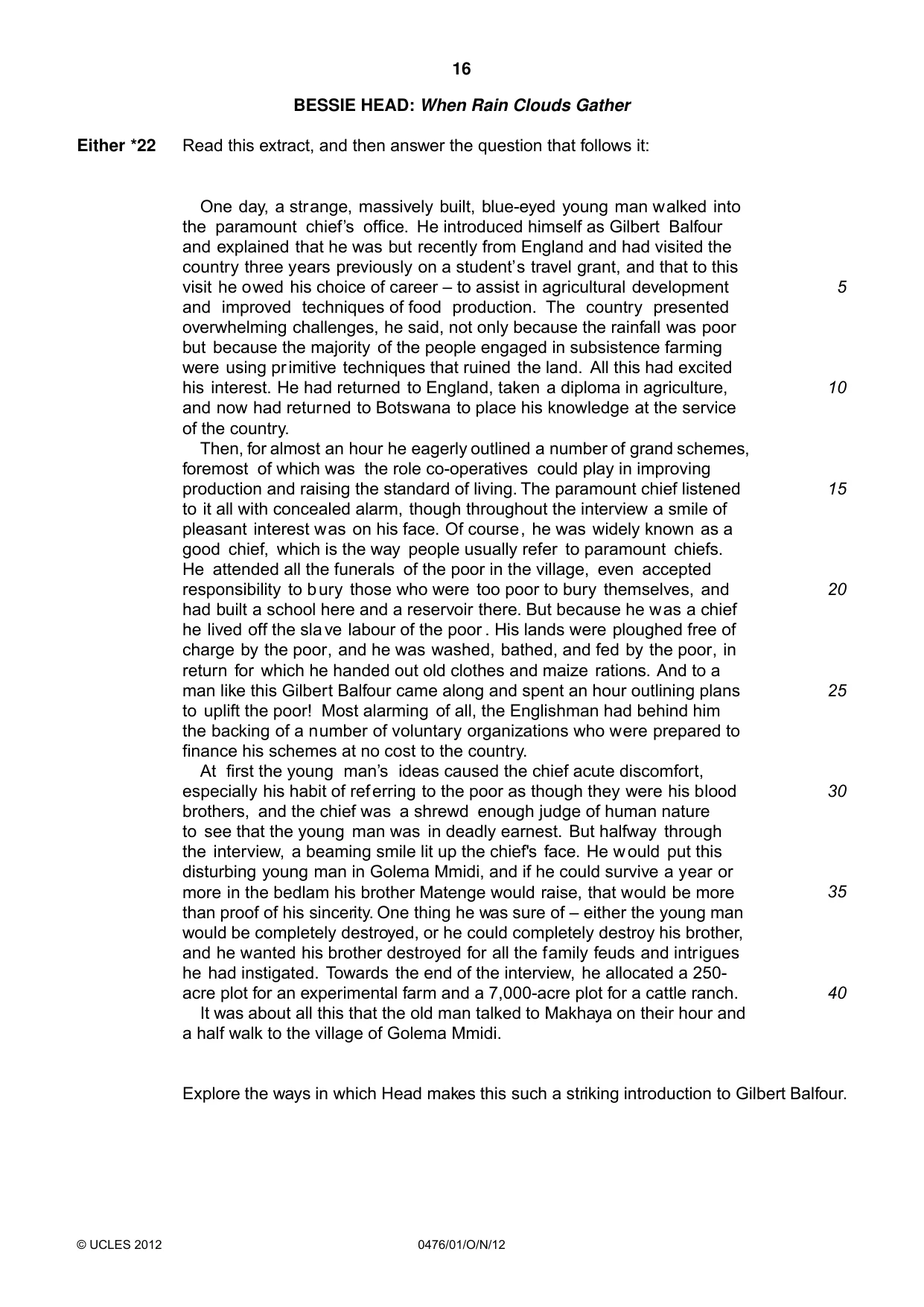 Cambridge IGCSE English - Literature (UK) 0476 2012 Oct/Nov Paper 1 · Variant 1 question paper, page 16 of 22