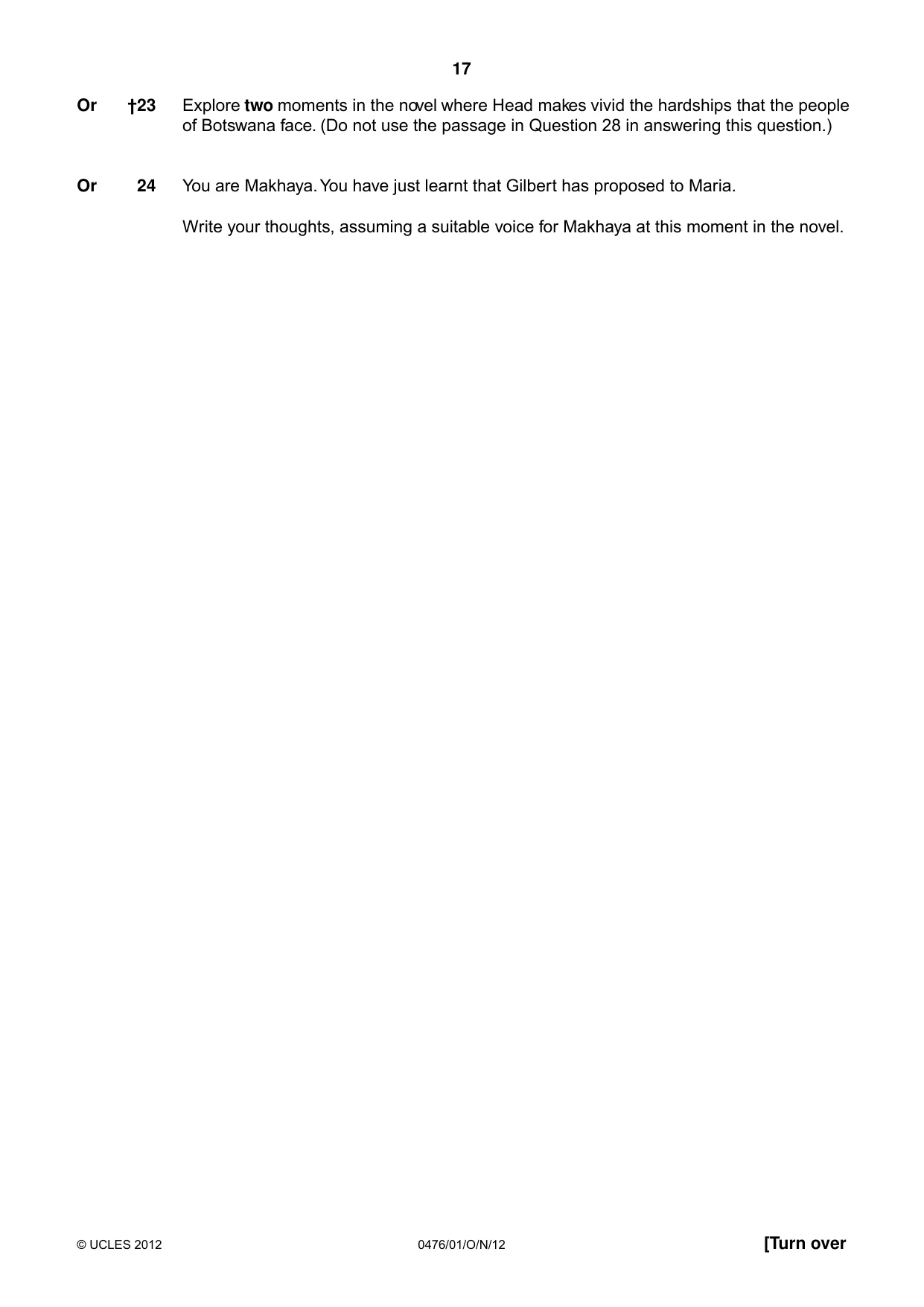 Cambridge IGCSE English - Literature (UK) 0476 2012 Oct/Nov Paper 1 · Variant 1 question paper, page 17 of 22