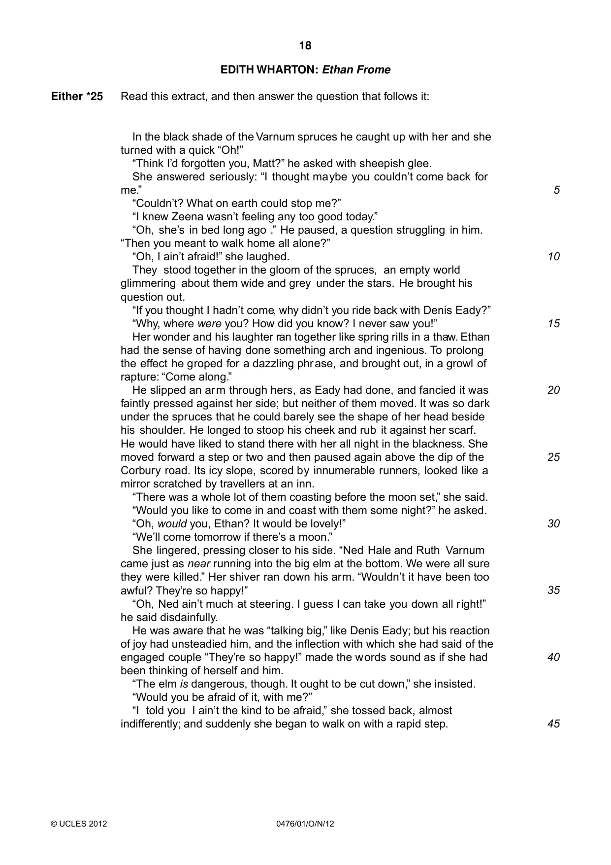Cambridge IGCSE English - Literature (UK) 0476 2012 Oct/Nov Paper 1 · Variant 1 question paper, page 18 of 22